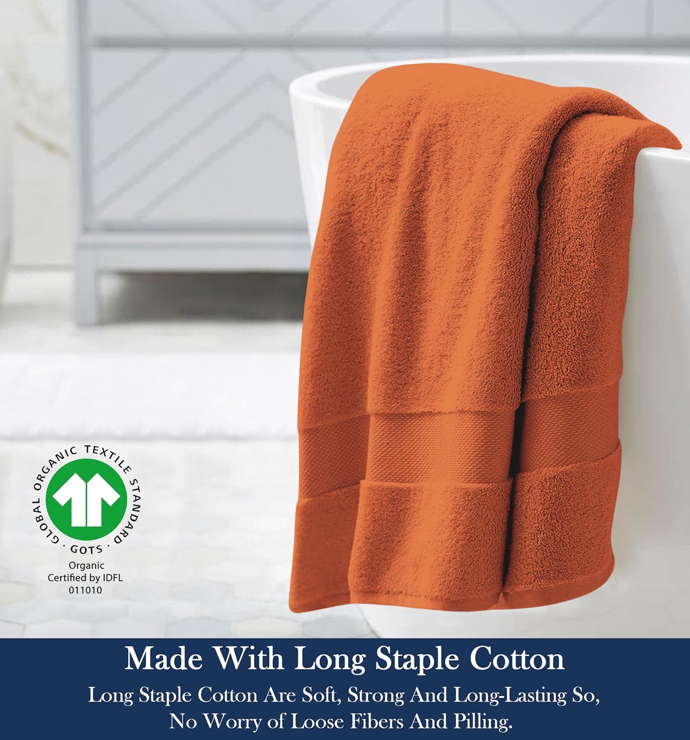 Delara Organic Cotton Luxuriously Plush Bath Sheet | GOTS & Oeko-TEX Certified | Premium Hotel Quality Towels | Feather Touch Technology| 650 GSM Long Staple|Soft, Quick Dry & Ultra-Absorbent 36"x70"