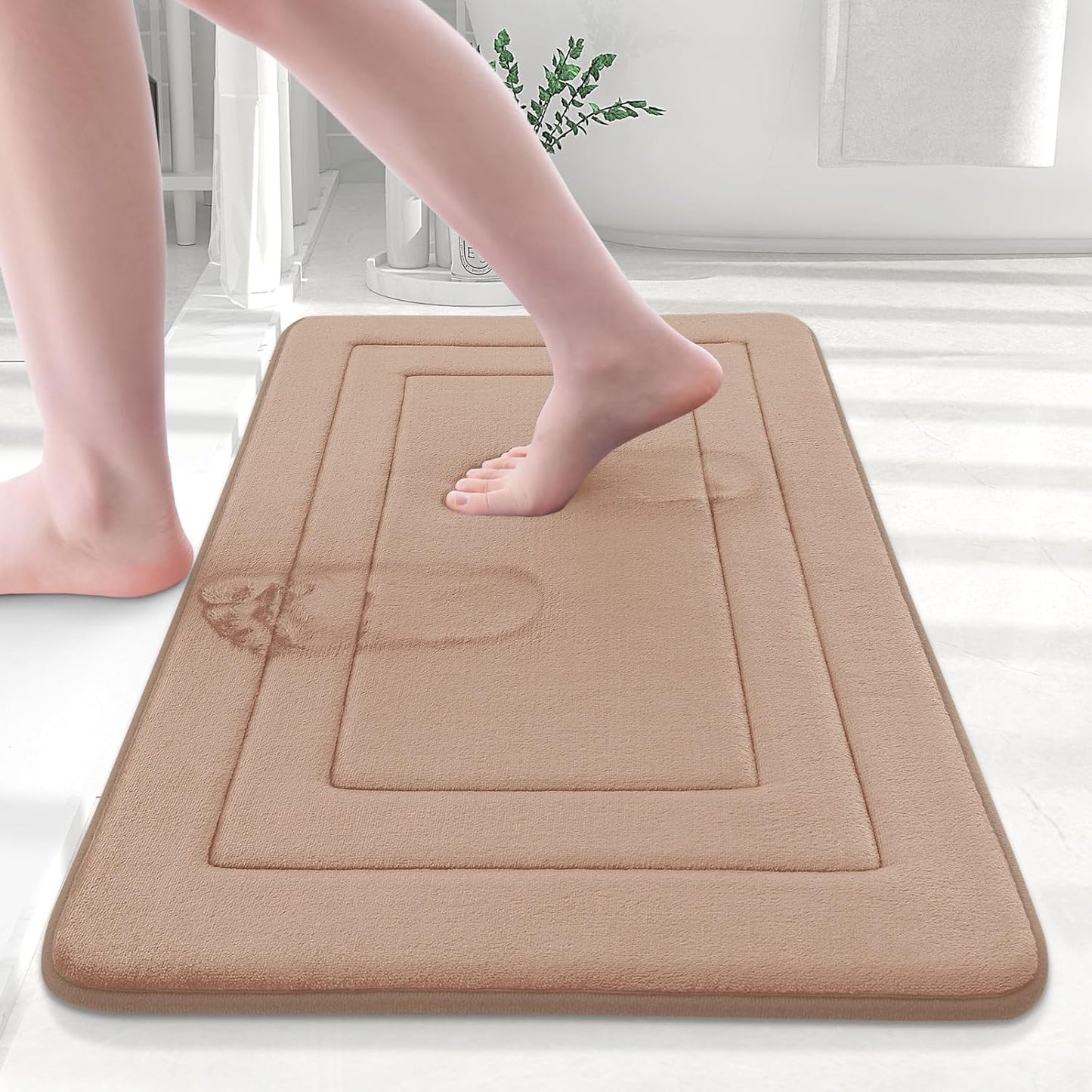 Arotive Memory Foam Bathroom Rug Mat 24x16, Ultra Soft and Absorbent Bath Mat, Machine Wash Dry, Comfortable Bath Rug Carpet for Bathroom Floor, Tub and Shower, Camel