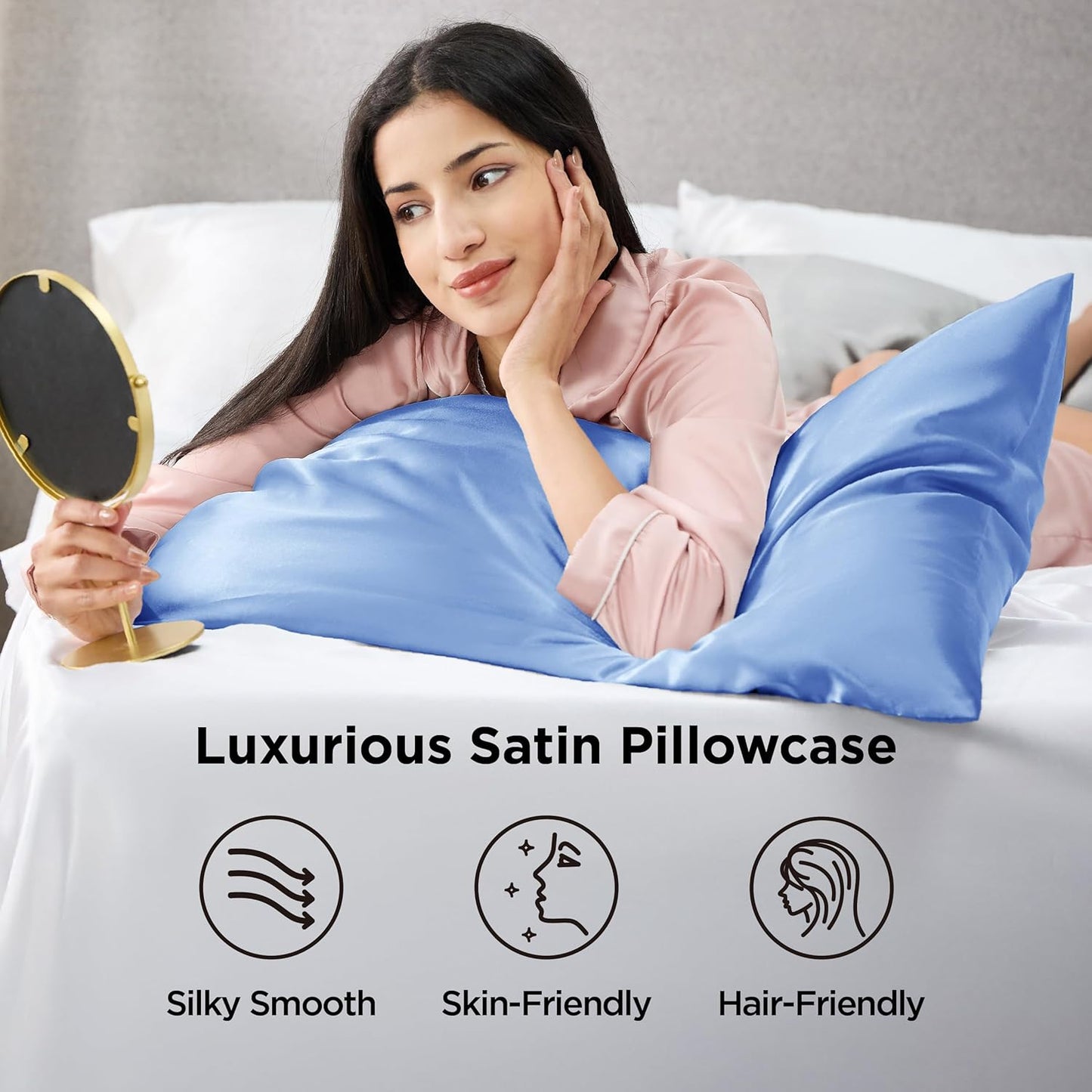 Bedsure Satin Pillowcase 2 Pack Similar to Silk Pillow Cases Standard Size, Pillow Case for Sleeping Women with Envelope Closure, Gifts for Women Men, Sky Blue, 20x26 Inches, 2pcs