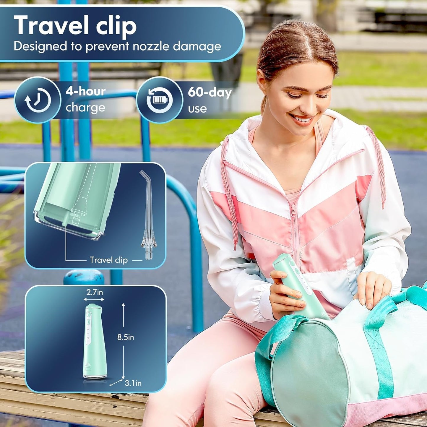 Water Flosser for Teeth, Cordless Oral Irrigator Portable Dental Cleaner Picks with 8 DIY Modes 7 Jets 300ml Tank Braces Flossers Rechargeable (Green)