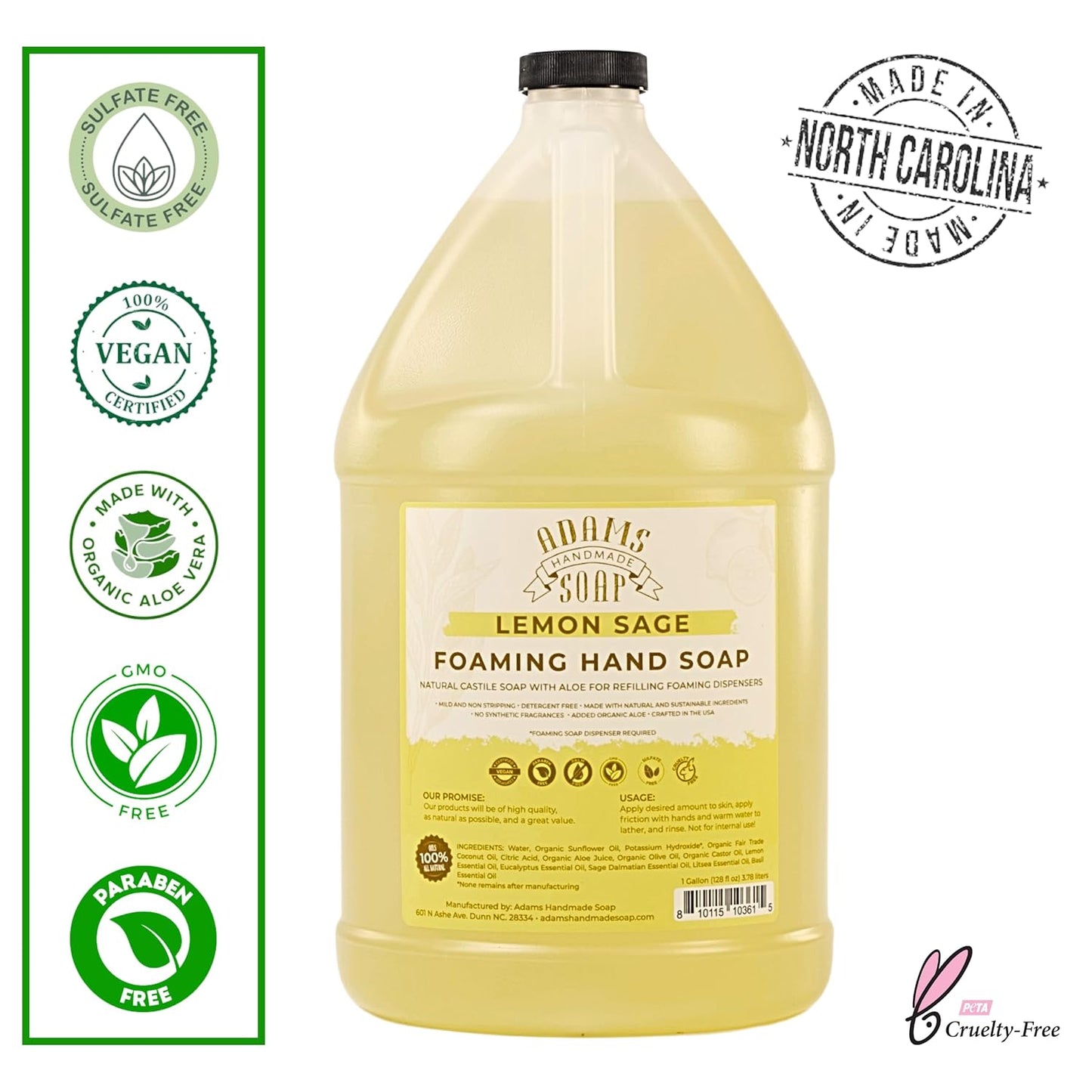 Adams Handmade Soap Liquid Foaming Soap 1 Gal - Lemon Sage