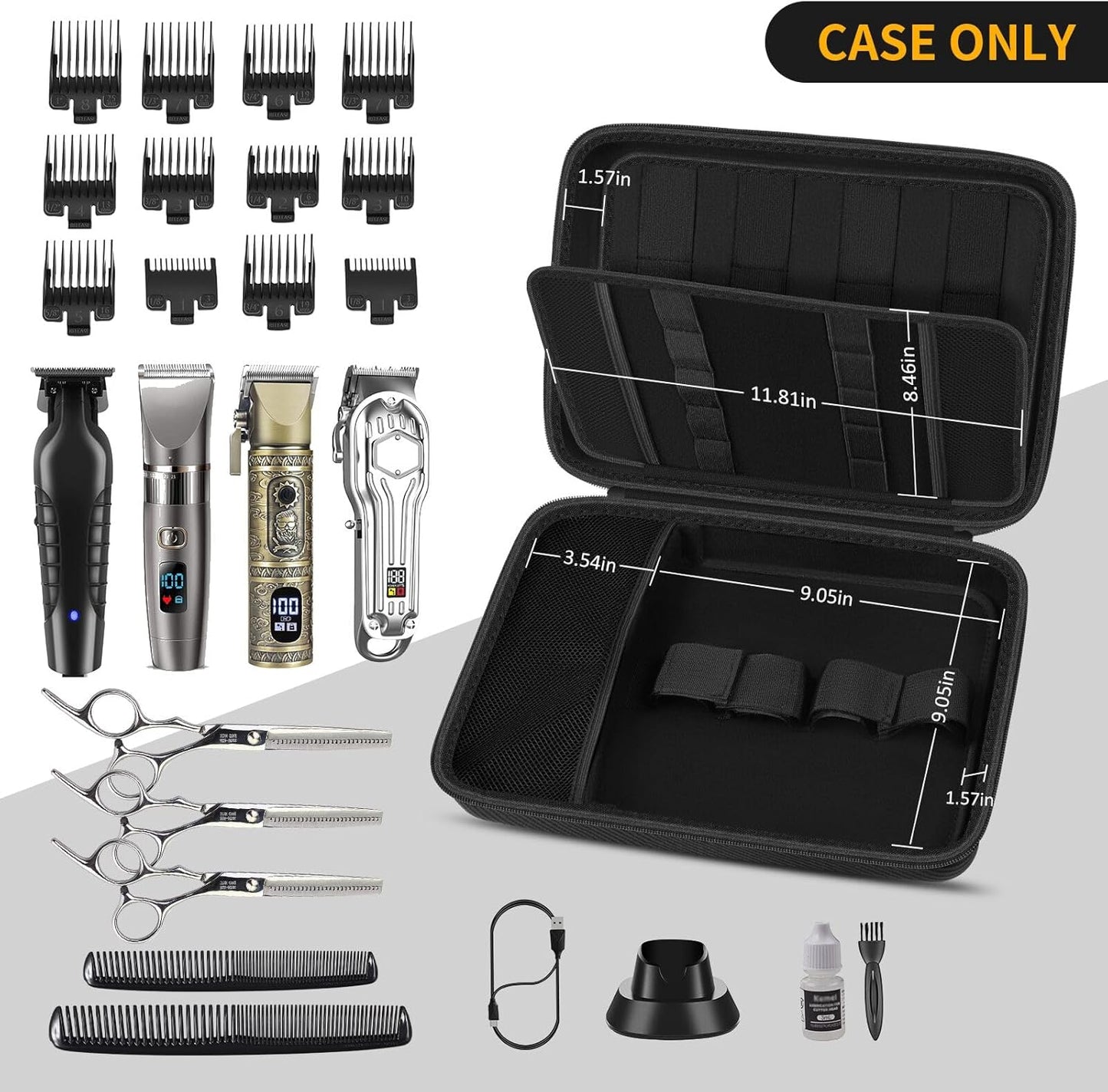 Boobowl Hard Travel Case for Hair Clippers, Hair Cutting Barber Supplies Organizer Bag, Trimmer Storage Holder for Ufree/for Wahl/for Andis Men Razor Guard Grooming Kits -Black