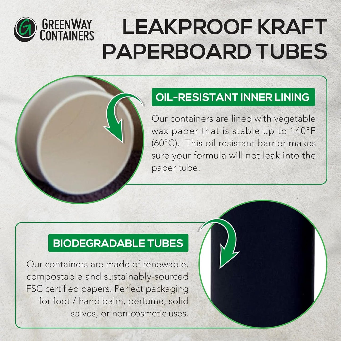 GreenWay 2.5oz / 70g Kraft Paperboard Deodorant Tubes with Lids - 25 Pack Solid Perfume Refillable DIY Cosmetic Containers - Deodorant Containers Lotion Tubes Empty Holder Kraft - White