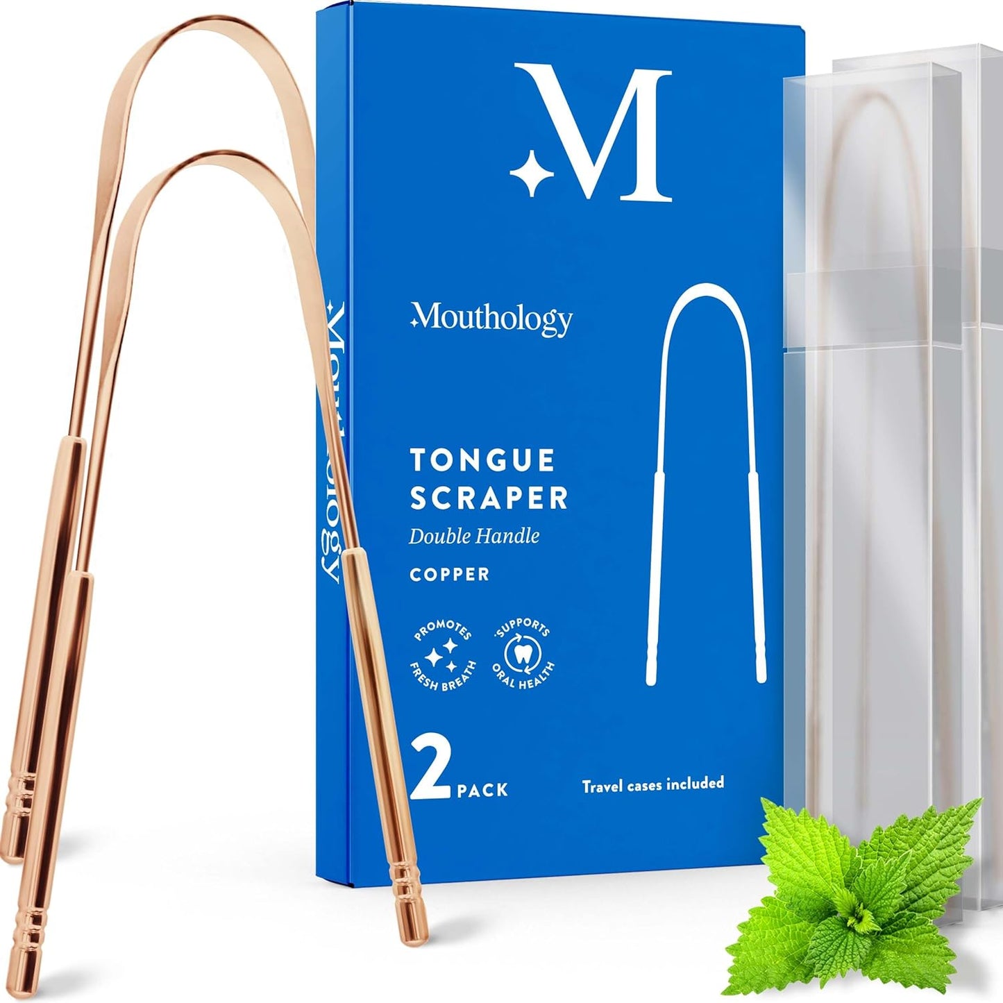 Mouthology Copper Tongue Scraper for Adults (2 Pack), Reduce Bad Breath, Metal Tongue Scraper, Tongue Cleaner, Tongue Scraper, Tongue Scrubber, Tongue Cleaner for Adults, Tongue Scraper Reusable