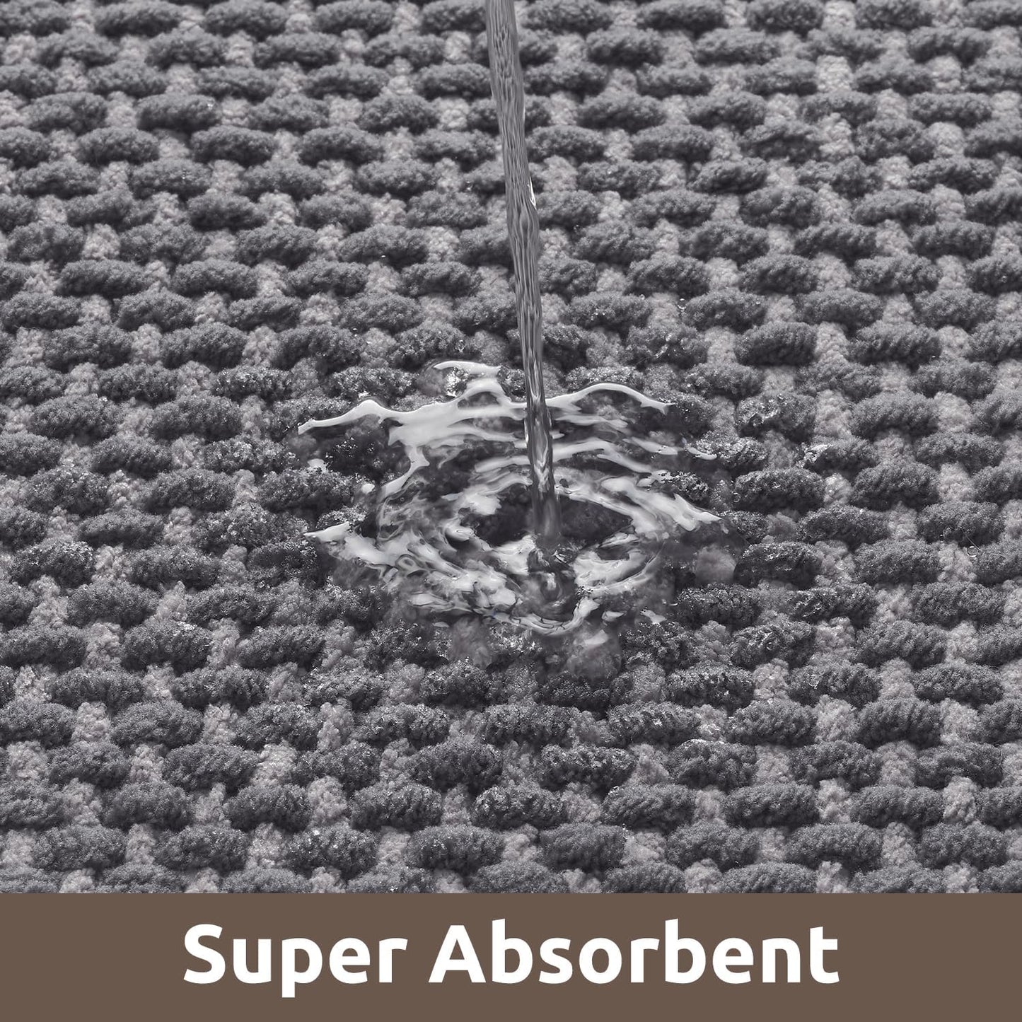 AMOAMI Chenille Bath Mat Super Absorbent Bathroom Mat Quick Dry Bath Mats for Bathroom Rubber Backed Bathroom Rugs Non Slip Washable Fit Under Door, Front of Bathtub, Sink, Darkgrey&LIGHTGREY 24"x36"