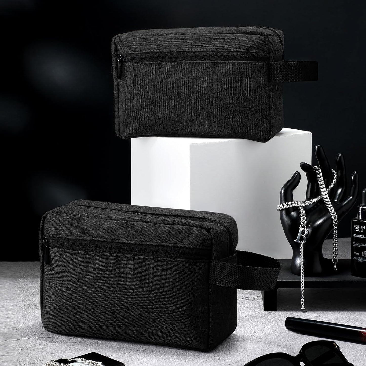 Paterr 16 Pcs Travel Toiletry Bag for Women Men Large Water Resistant Shaving Bag Hanging Cosmetic Bag with Handle and Divider Storage Travel Pouch Case (Black)