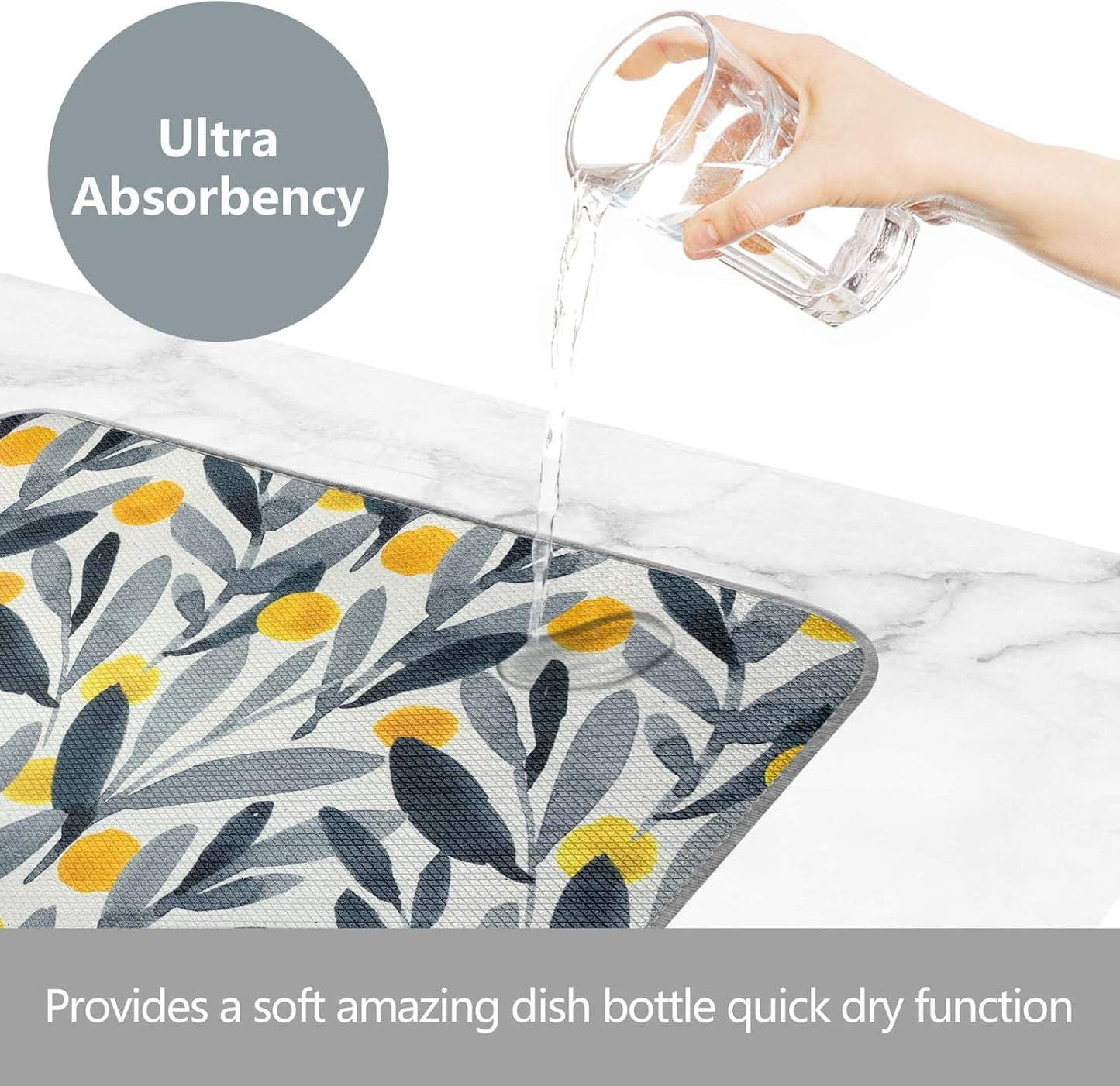 SHIYUE Dish Drying Mat for Kitchen Counter Super Absorbent Spring Kitchen Decor Microfiber Drying Matainers Rack Fast Pad Dish Drainer Mats(Watercolor Leaves,16''x18'')