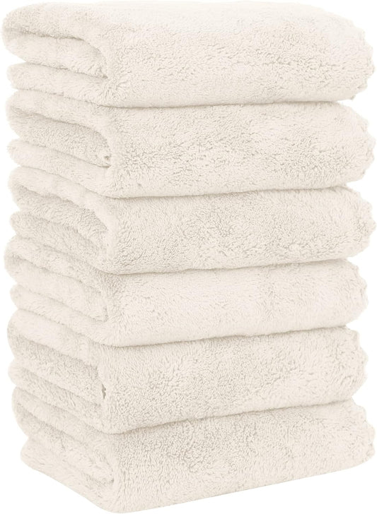 MOONQUEEN 6 Pack Premium Hand Towels - Quick Drying - Microfiber Coral Velvet Highly Absorbent Towels - Multipurpose Use as Hotel, Bathroom, Shower, Spa, Hand Towel 16 x 28 inches (Cream)