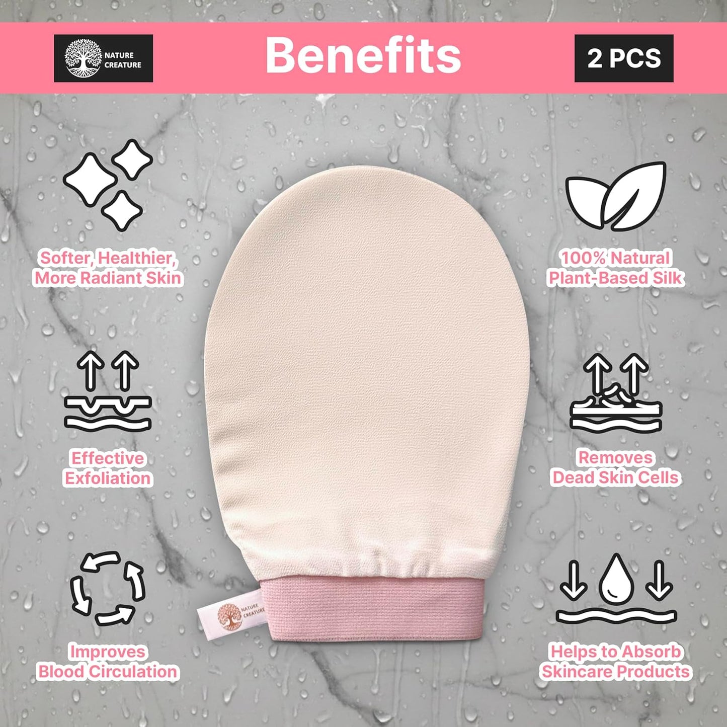 – Vegan Silk Exfoliating Glove (2pcs) for Face, Body, and Hands | Natural Body Scrubber for Dead Skin Removal | Exfoliating Mitt Eco-Friendly, Perfect for Spa, Bath, and Shower