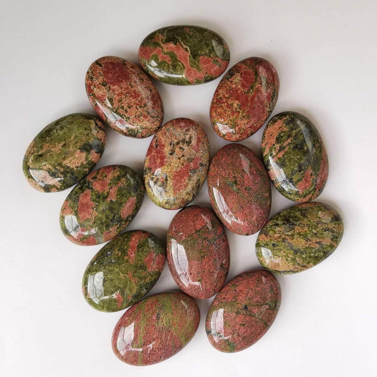 Natural Unakite Oval Polished Worry Stones, Healing Crystal Indoor Fountain Stones Massage Energy Anxiety Relief Items