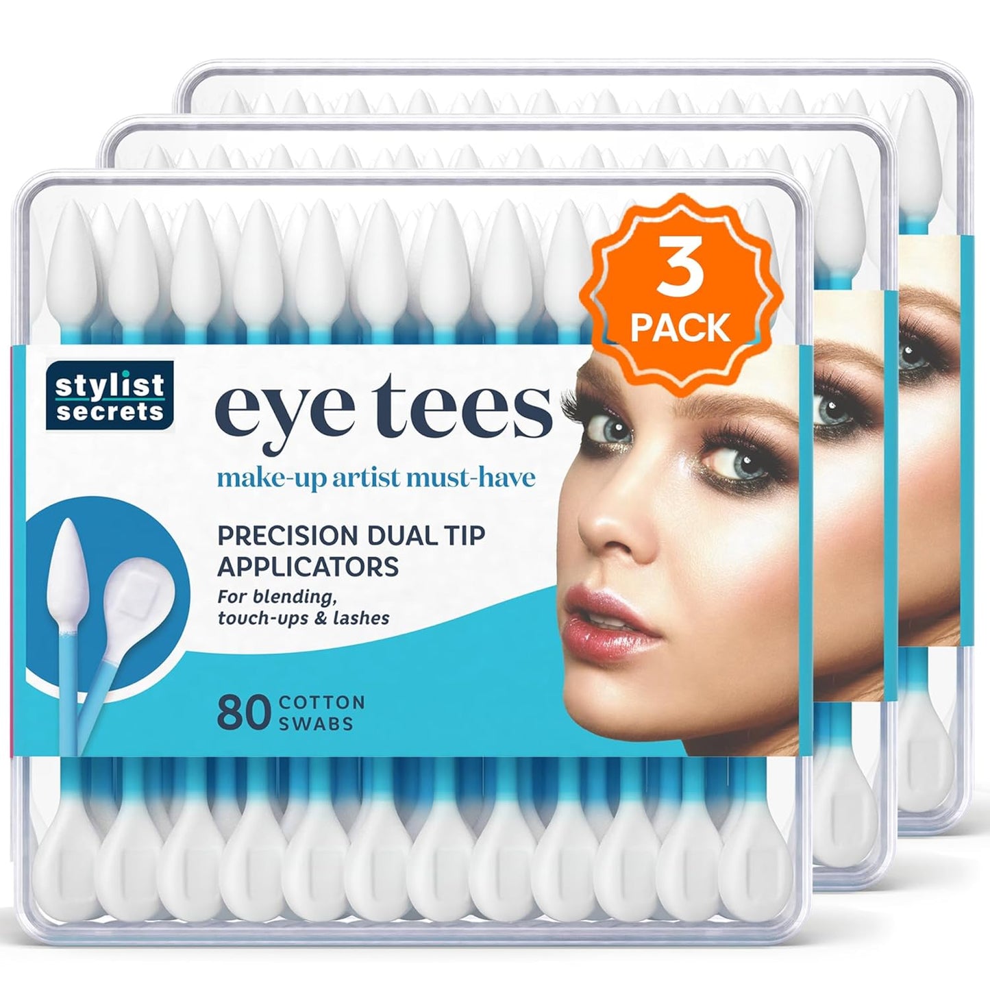 Fran Wilson EYE TEES COTTON TIPS 80 Count (3 PACK) - Precision Makeup Applicator, Double-sided Swabs with Pointed and Rounded Ends for Perfect Blending, Effective Cleaning and Precise Touch-ups