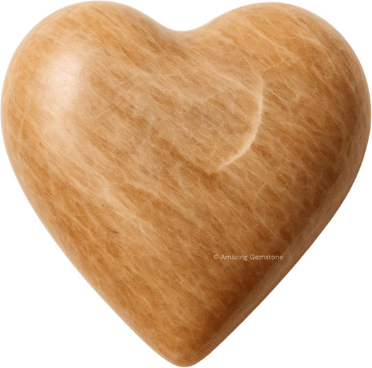 Amazing Gemstone Cream Moonstone Crystal Heart Palm Stone - Pocket Massage Worry Stone for Natural Body Chakra Balancing, Reiki Healing and Crystal Grid