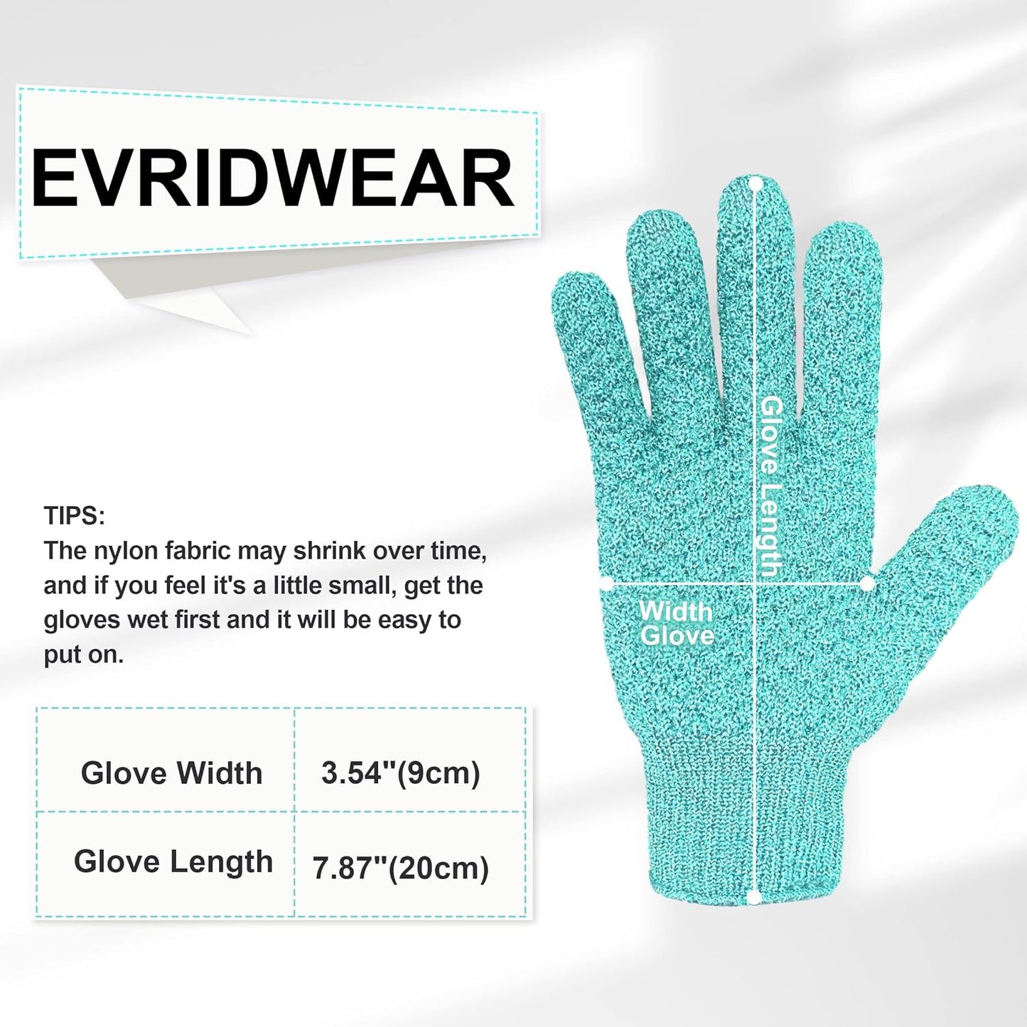 Evridwear Exfoliating Gloves for Shower, 100% Nylon Thick Soft Medium Heavy Bathing Gloves Dead Skin Remover Body Scrubber Smooth Skin with Hang Loop, Angel Blue