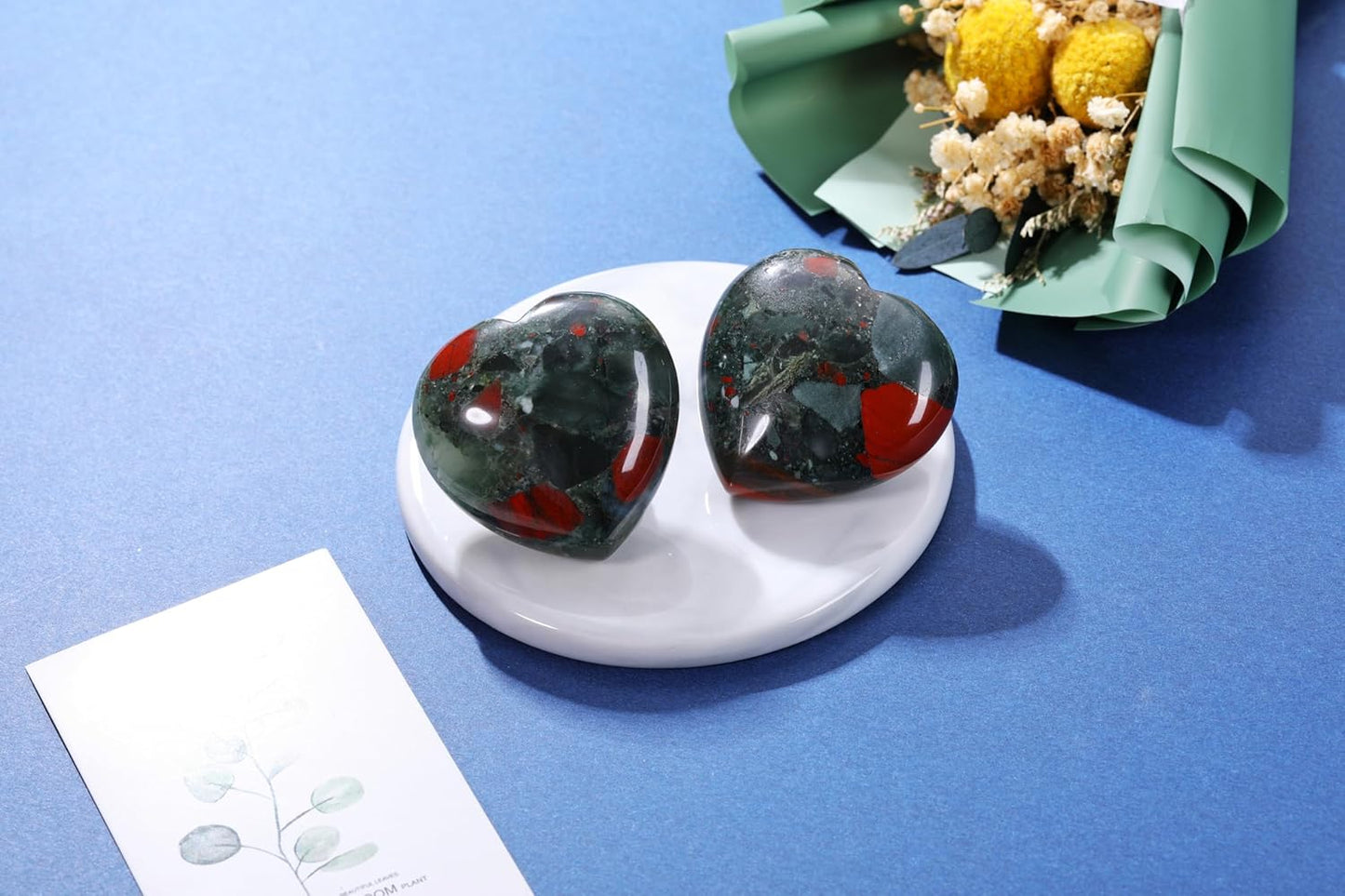Jovivi 45mm Big African Bloodstone Crystal Heart Healing Crystals Heart Stones Polished Pocket Love Gemstones Chakra Reiki Energy Balancing Meditation Massage Gift