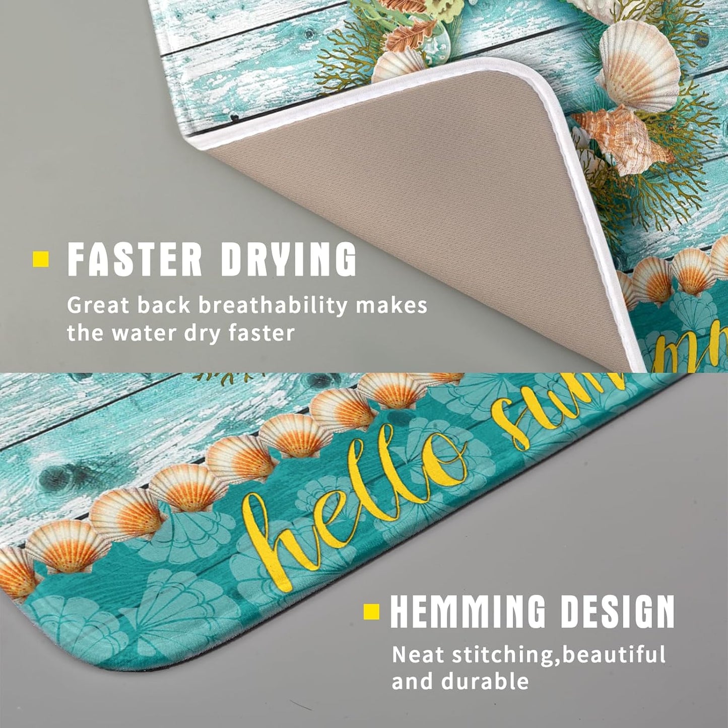 Coastal Wreath Dish Drying Mat 16x18 inch Starfish Shell Absorbent Microfiber Dish Rack Mats Drainer Pad Kitchen Countertop Accessories