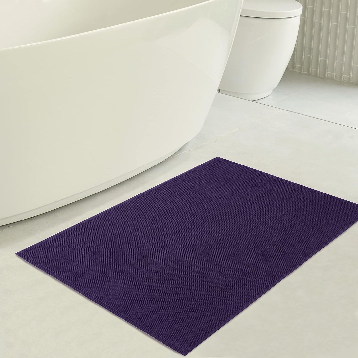 American Soft Linen Bath Rug, 17 in 24 in 100% Cotton Bath Mats Rugs for Bathroom, Slip Reducer Washable Shaggy Form Area Rugs, Purple Bath Rug
