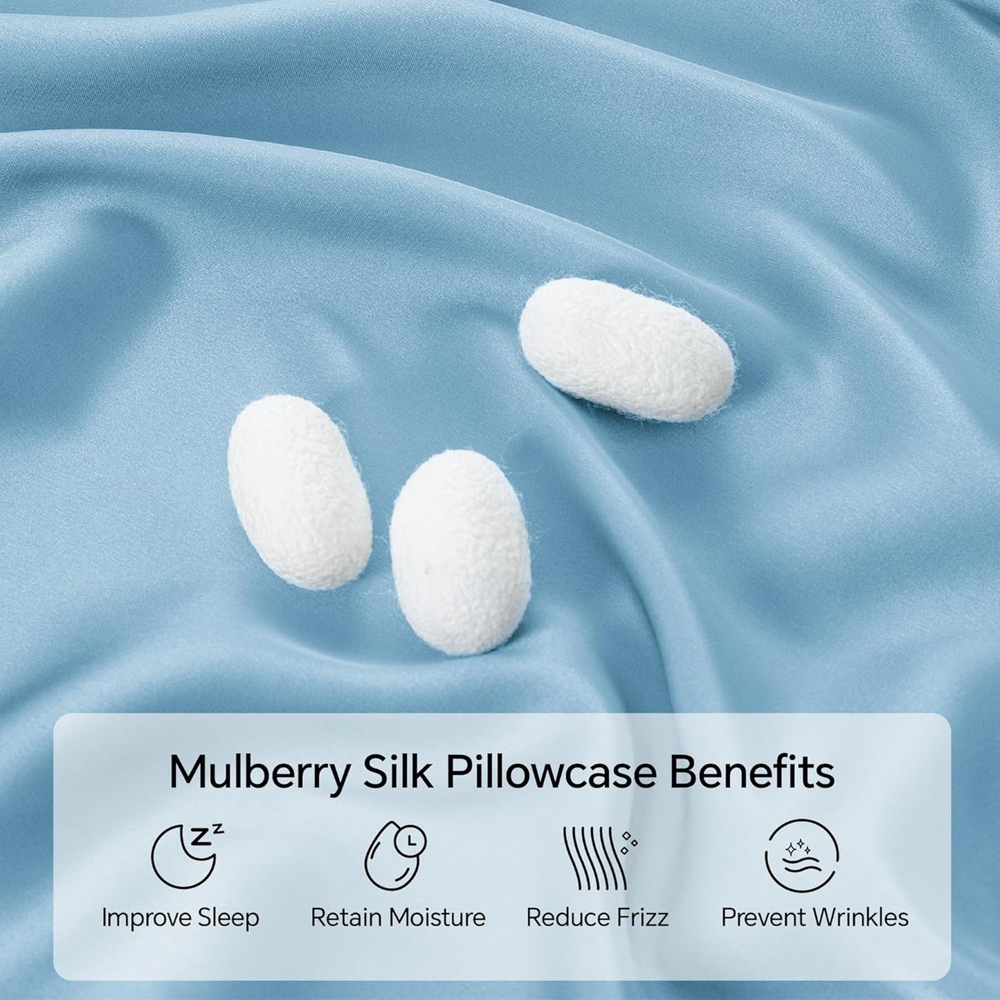 INFIIXSO Mulberry Silk Pillowcase for Hair and Skin, Silk Pillow Cases Queen Size with Hidden Zipper 20x30 Inches, Super Smooth and Soft Cooling Pillow Cases for Hot Sleepers(Light Blue, 1 Pack)