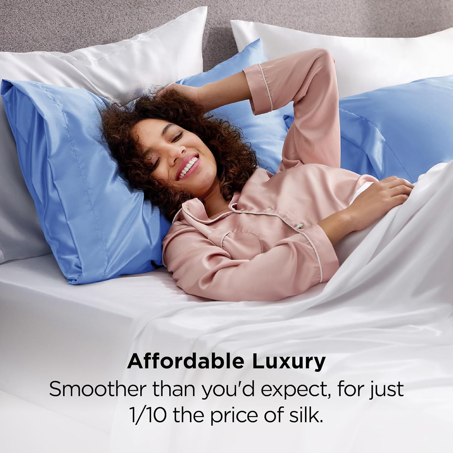 Bedsure Satin Pillowcase for Hair and Skin Queen - Sky Blue Silky Pillowcase 2 Pack with Envelope Closure, Similar to Silk Pillow Cases, Gifts for Women Men, 20x30 Inches, 2pcs