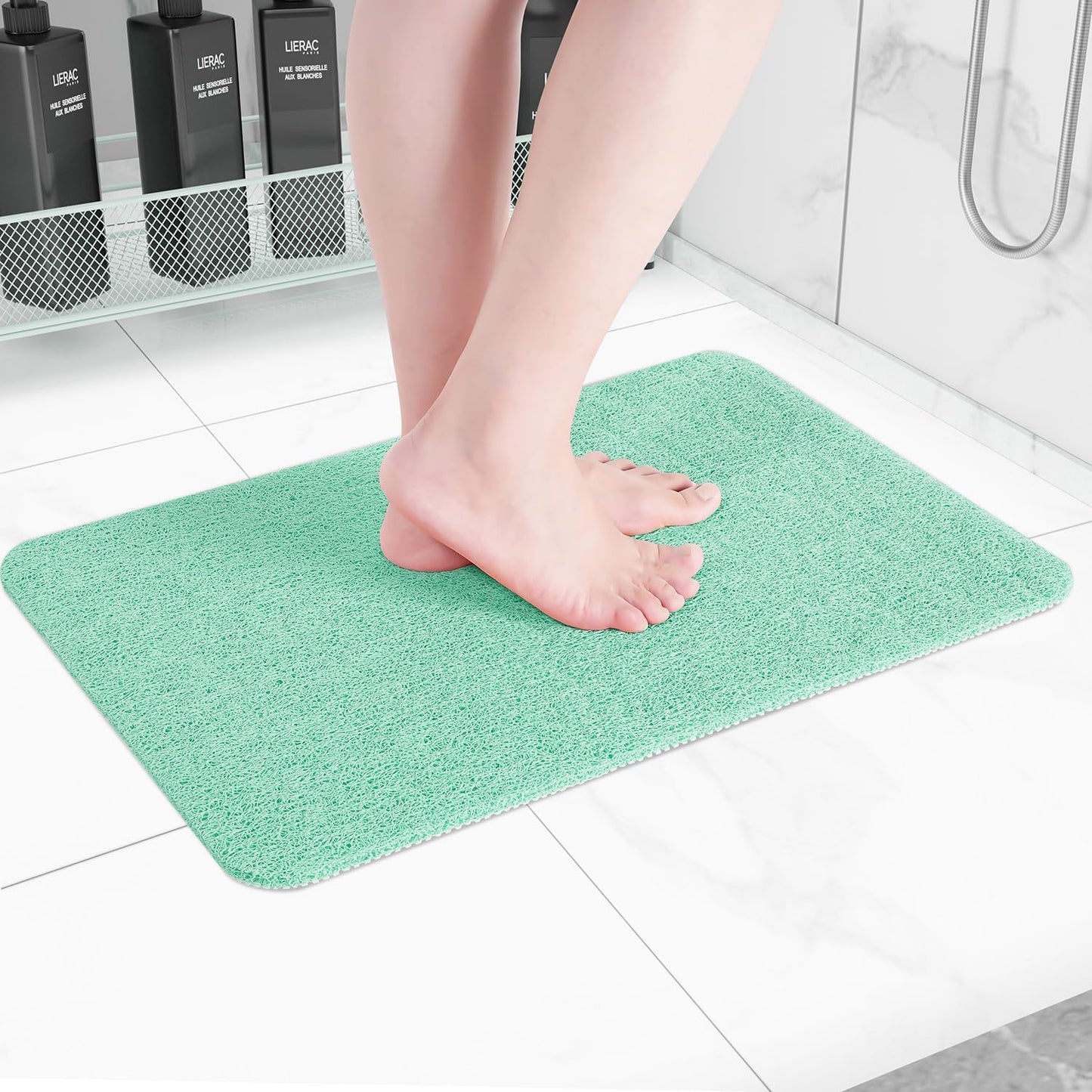 Non-Slip Bathtub Mat, Anti Slip Shower Mat, Fast Drying Bathtub Mats, Foot Scrubber Mat, Anti Slip Mat for Tub, Floor, Bathroom, Kitchen, Home, Hotel (Light Green 24"×16")