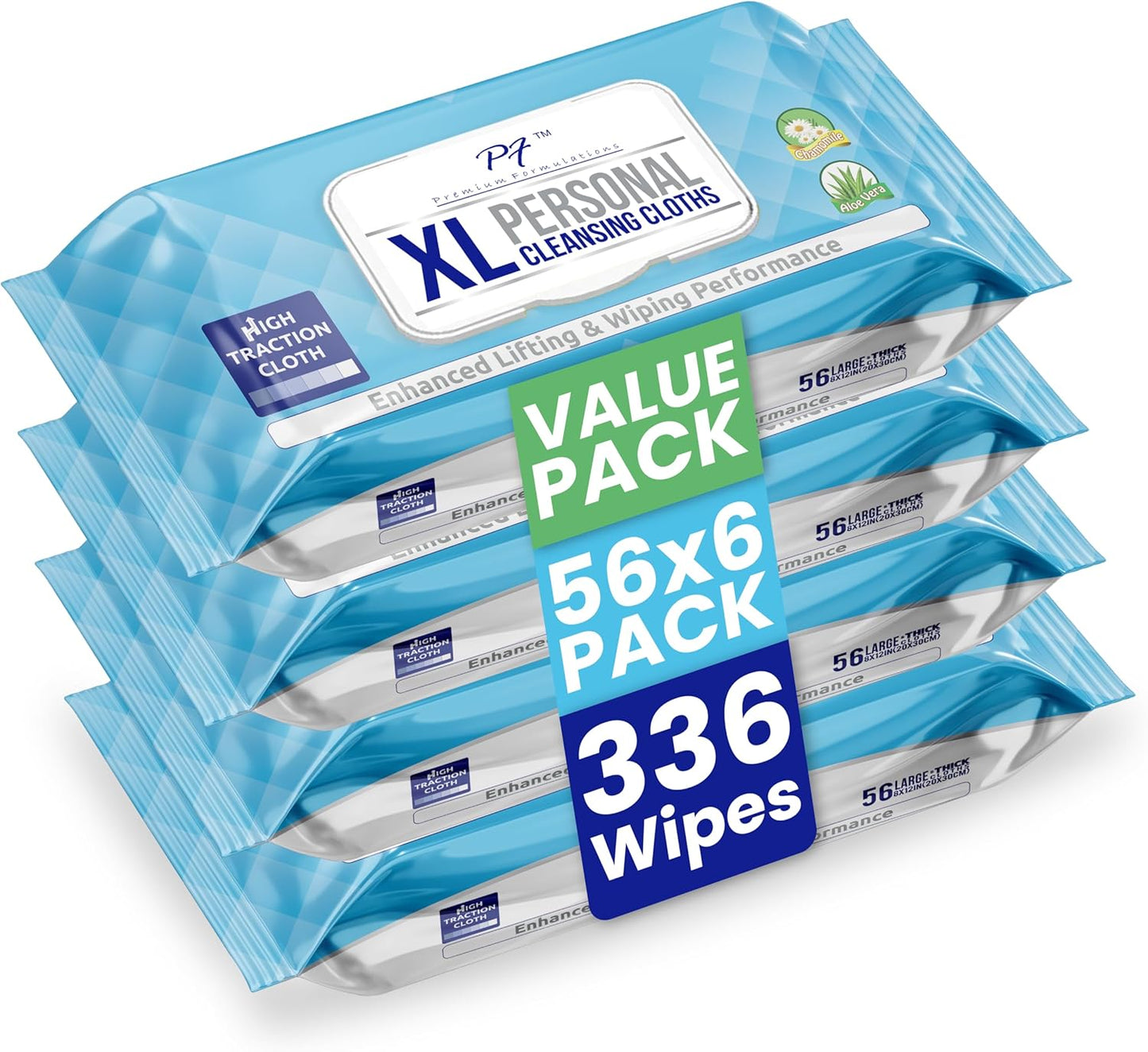 XL Adult Wipes – (4 Packs x 56 Wipes = 224 Wipes) High Traction, Uber Thick & Extra Large Wash Cloths | Disposable Incontinence Wipes with Aloe for Elderly Care & Hygiene