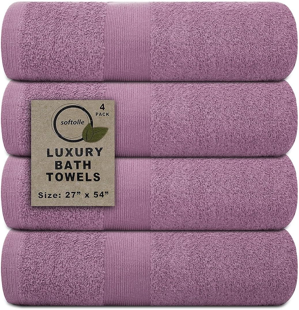 Softolle Luxury Bath Towels Set of 4 (27” x 54”) | Towels for Bathroom | Super Soft | Highly Absorbent Towels for Home, Spa, Gym (Purple Ash)
