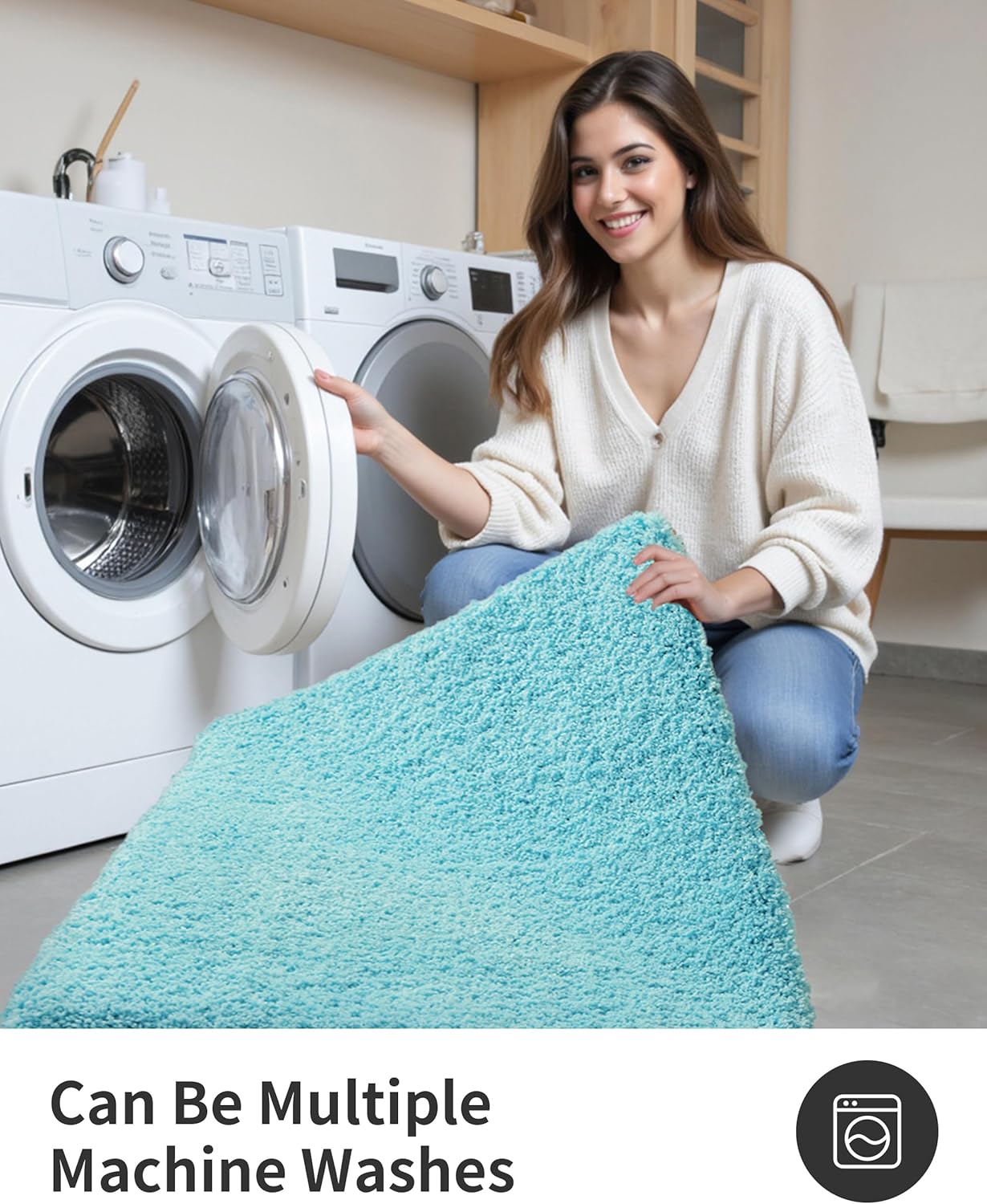 ILANGO Teal Toilet Rugs U Shaped 22" × 24" Non Slip & Super Absorbent Extra Thick Soft, Washable Bath Mats for Bathroom Floor, Microfiber Plush Shaggy Contour Bath Rugs for Toilet,Dry Quick