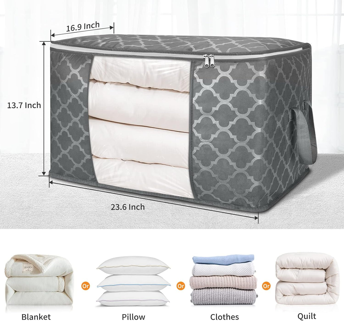 90 L Large Storage Bag Clothes Storage Organizer with Durable Handles for Closet Storage, Comforter, Blanket, Clothing, Bedding and Toys 6 Pack