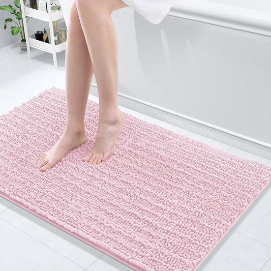Arotive Luxury Chenille Bathroom Rug Mat, Extra Soft Thick Absorbent Shaggy Bath Rugs, Non-Slip Machine Wash Dry, Plush Bath Mats for Bathroom, Shower and Tub, 44x24, Pink