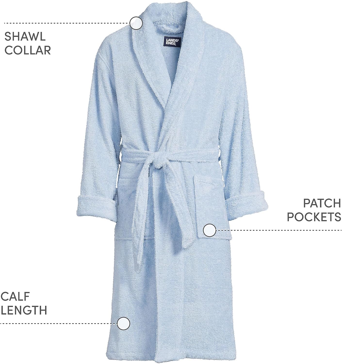 Lands' End Men's Calf Length Turkish Cotton Terry Bathrobe