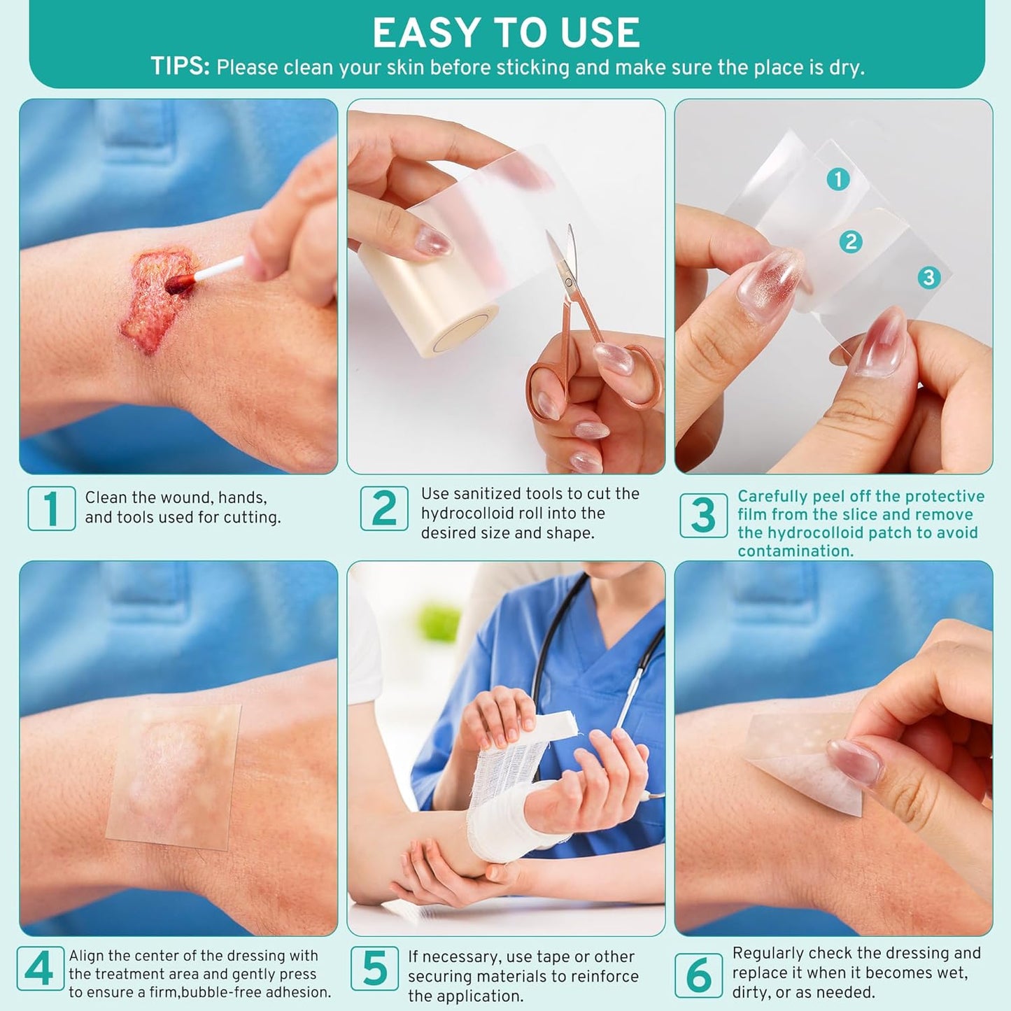 Upadated Hydrocolloid Bandages,2in*12ft Hydrocolloid Roll for Wound Care,Medical-Grade Hydrocolloid Patch Bandages with Self-Adhesive, Flexible & Waterproof DIY Size & Shape