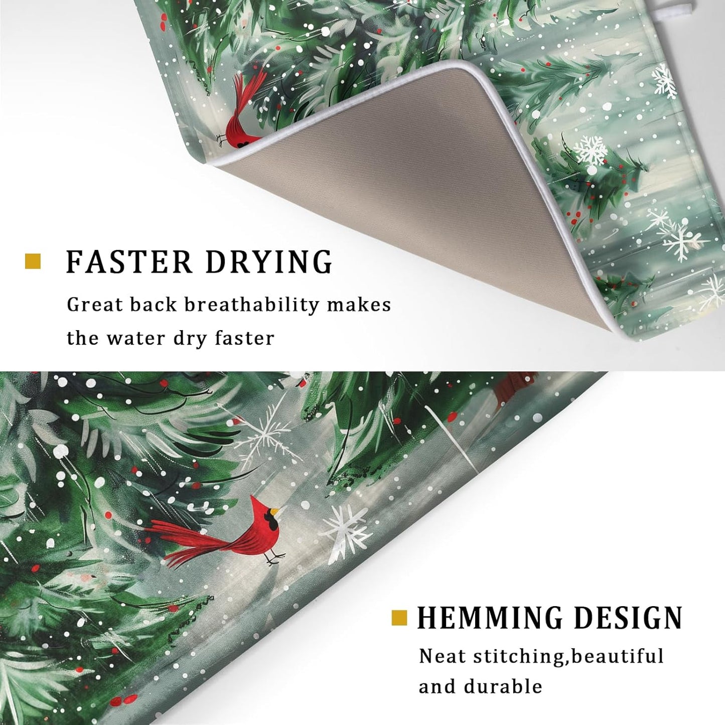 Winter Pine Tree Dish Drying Mat Red Bird Berry Dishes Drainer Mats Absorbent Microfiber Kitchen Counter Protector Drying Mats 18x24 Inch