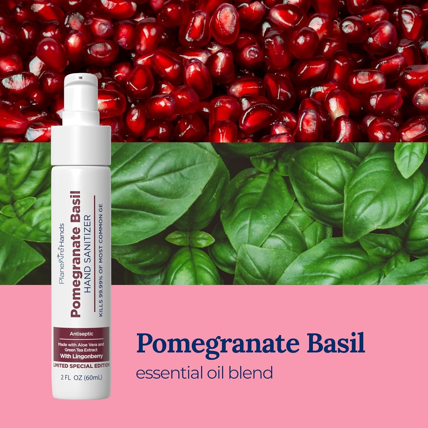 Pomegranate Basil Lotion Hand Sanitizer | Travel Size | Moisturizing Hand Lotion | Made with Aloe Vera & Essential Oils | Rich in Vitamin E | Cleanse & Moisturize | Scented Hand Sanitizer | 3-Pack