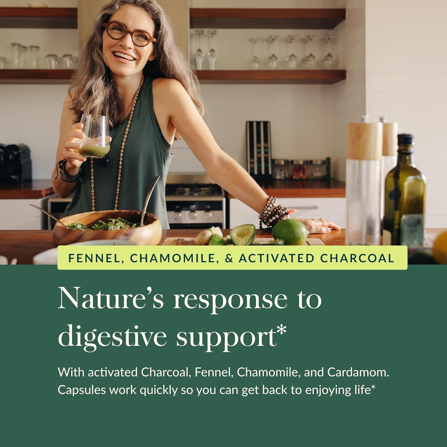 Gaia Herbs Gas & Bloating - Provides Relief from Occasional Gas and Bloating - with Activated Charcoal, Fennel, Chamomile, Cumin, and Peppermint Leaf Essential Oil - 50 Vegan Capsules (25-Day Supply)