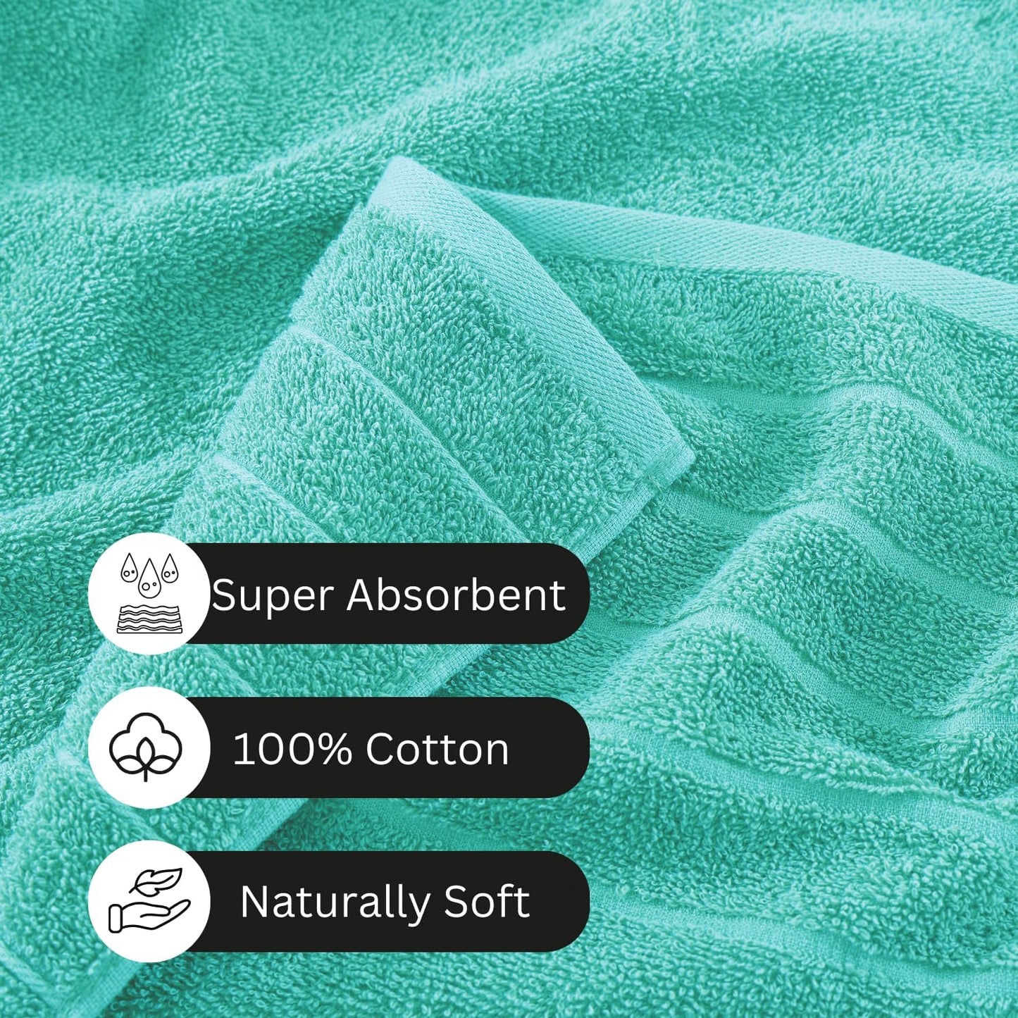 Casa Platino 100% Cotton Premium Bathroom Towel Set - 12 Pieces - Ring Spun, Quick Dry, Super Soft & Highly Absorbent - 4 Bath Towels, 4 Washcloths, 4 Hand Towels for Bathroom - Pre Shrunk - Aqua Sky