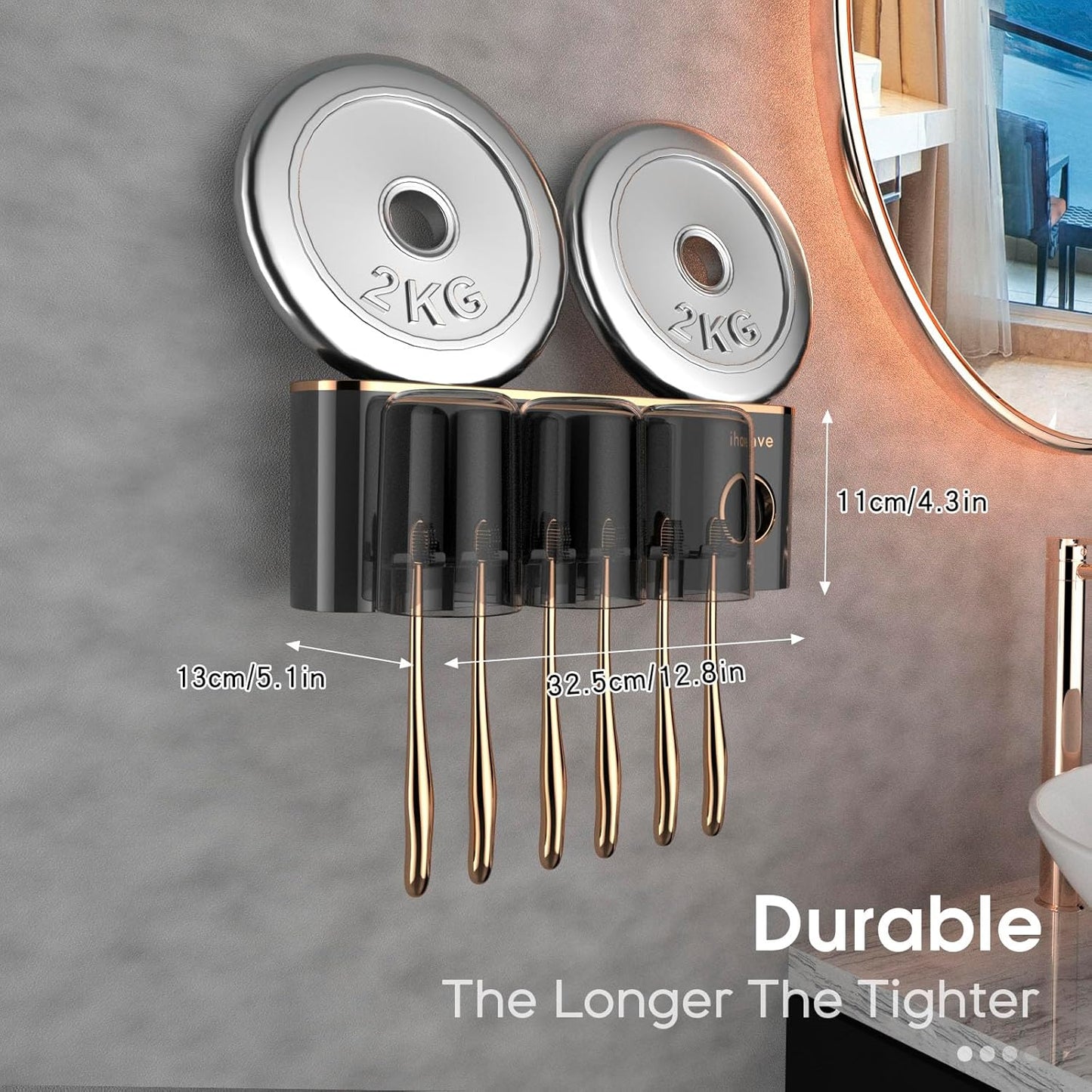 iHave Toothbrush Holders Bathroom Accessories with Toothpaste Dispenser, 3 Cups Toothbrush Holder Wall Mounted Bathroom Decor