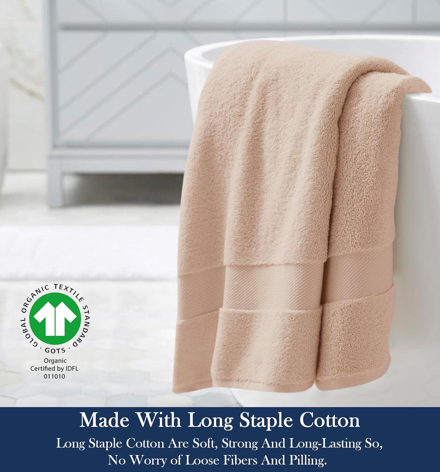 Delara Organic Cotton Luxuriously Plush Bath Towel Pack of 4 | GOTS & OEKO-TEX Certified | Premium Hotel Quality Towels | Feather Touch Technology|650 GSM Long Staple|Soft, Quick Dry & Ultra-Absorbent