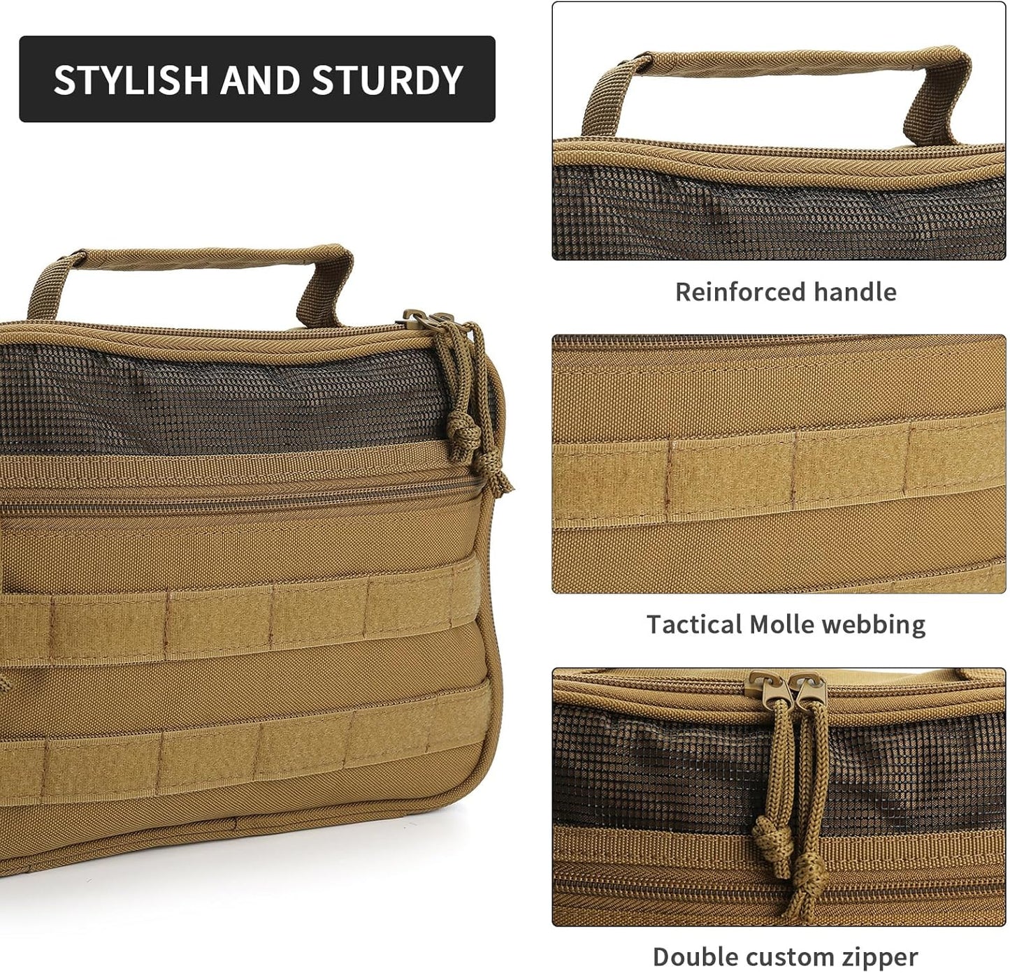 SUNRISING Tactical Toiletry Bag for Men Hanging Travel Toiletries Organizer Dopp Kit Toiletry Bags Shaving Hygiene Bag, Durable Bathroom Essentials Men's Toiletry Bag for Short Trips Camping - Khaki