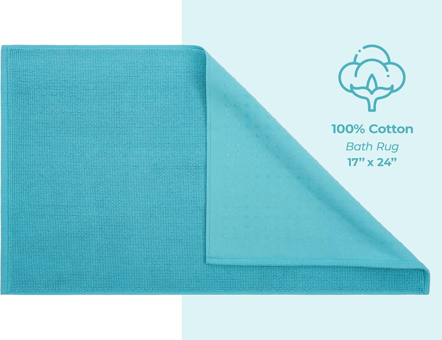 American Soft Linen Bath Rug, 17 in 24 in 100% Cotton Bath Mats Rugs for Bathroom, Slip Reducer Washable Shaggy Form Area Rugs, Turquoise Blue Bath Rug