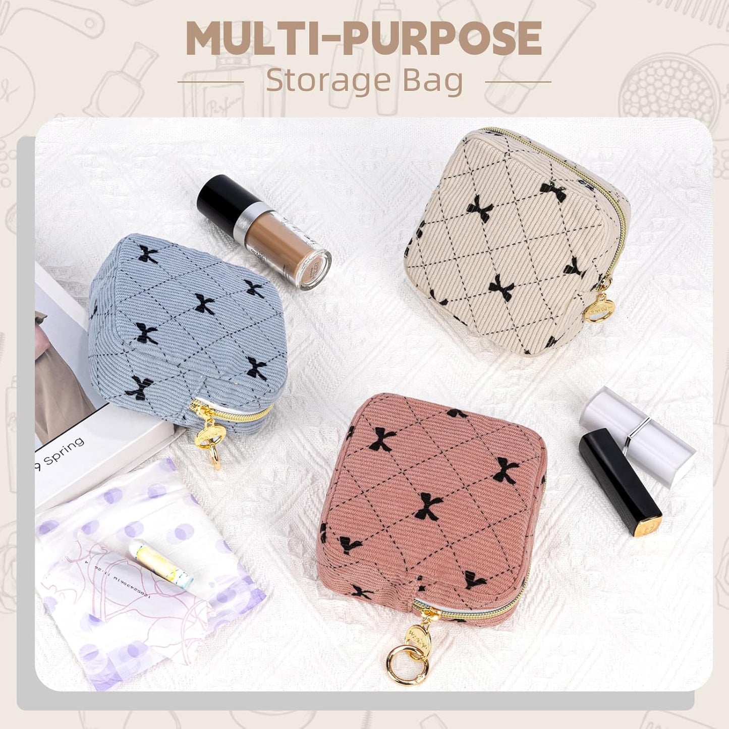 Period Bag for Teen Girls, Corduroy Cute Sanitary Napkin Storage Bag, Menstrual Pad Bag Tampon Holder for Purse