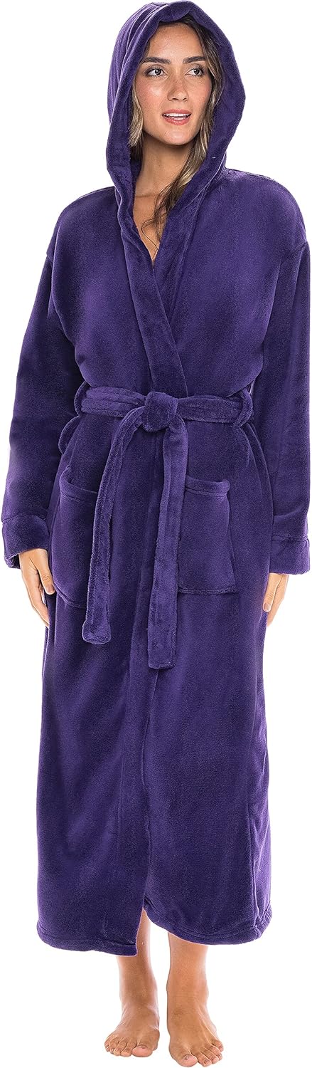 Alexander Del Rossa Womens Robe, Long Plush Bathrobe with Hood, Hooded Robes for Women Plus Size Bath Robe