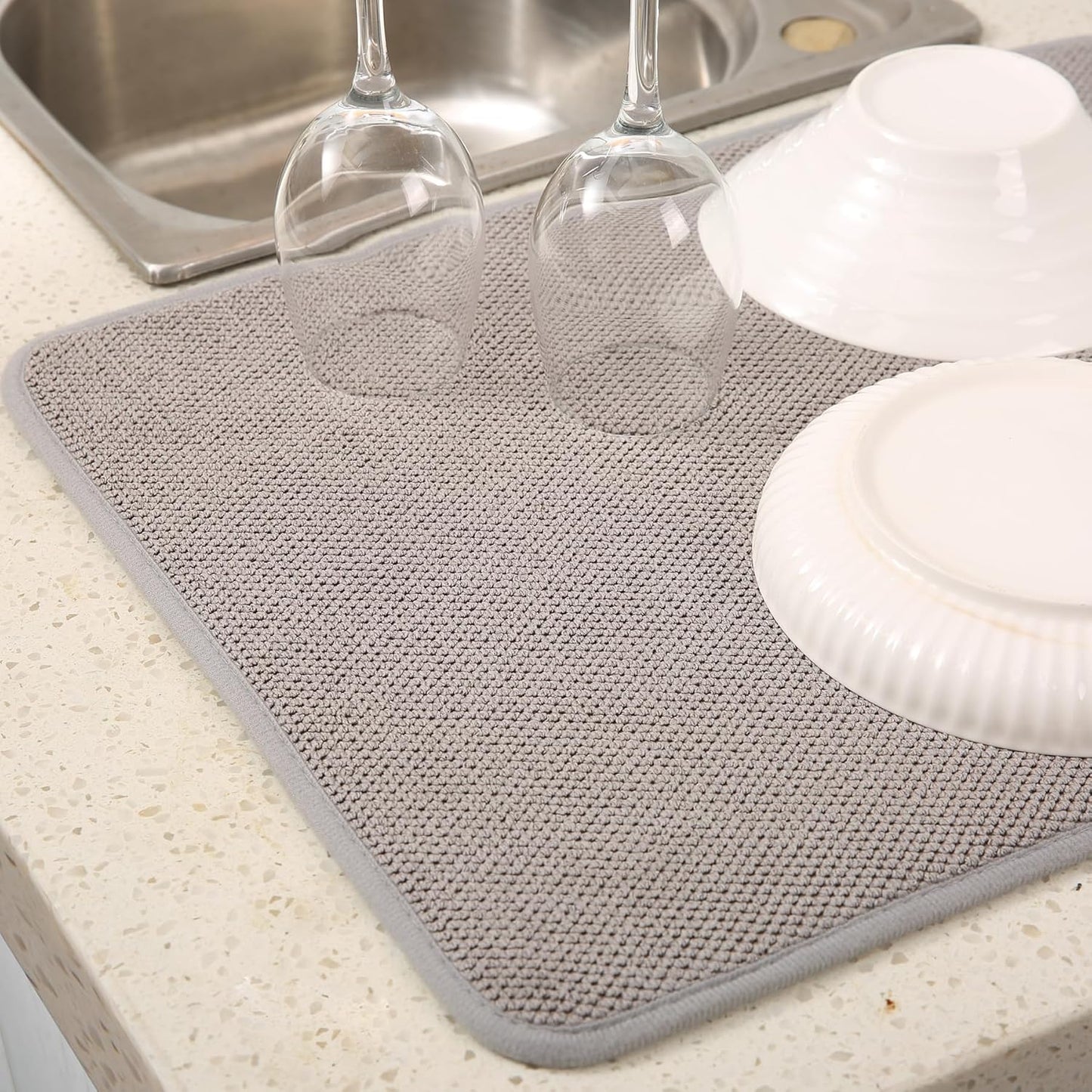 2 Pack Microfiber Dish Drying Mat for Kitchen Counter,Ultra Absorbent Dish Drainer Mat ,Dish Drying Pad , Dish Rack Mat 20×15 Inch (Gray)