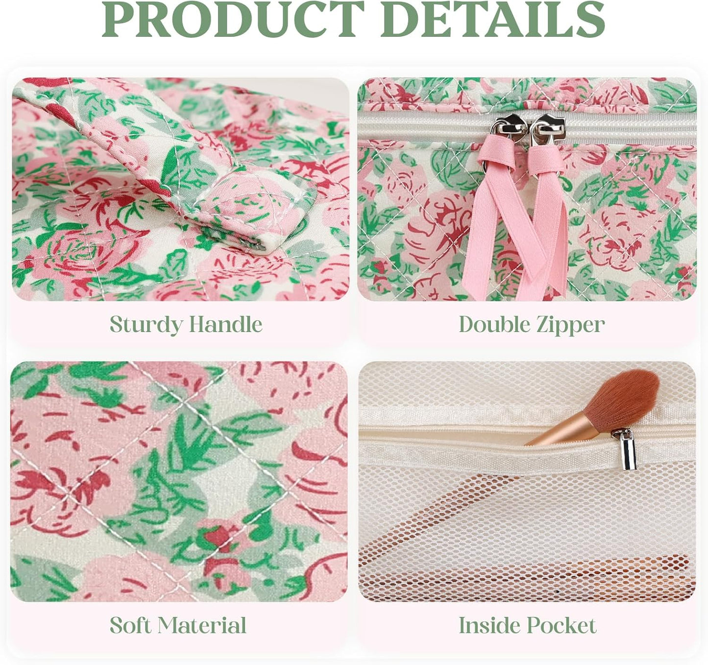 Prite Large Makeup Bag Cute Cosmetic Bag for Women Girls Floral Coquette Aesthetic Toiletry Bag Travel Make Up Organizer Bag (Rose Multiflora)