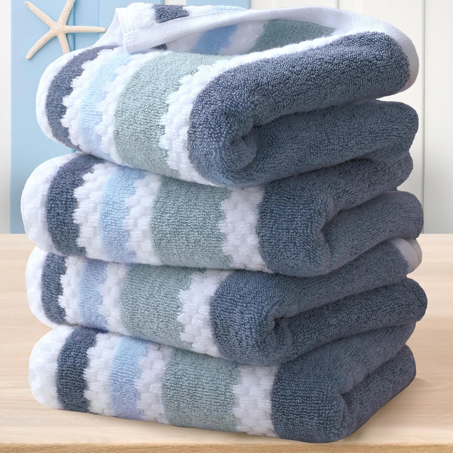 Waffle Hand Towels, 4PC 16"x27" - Cotton Polyester Blend | Quick Dry | Absorbent | Lightweight | Thick | Soft | 500GSM, Striped Hand Towel, Durable Towel for Bathroom, Blue Gray Stripe & White Checker