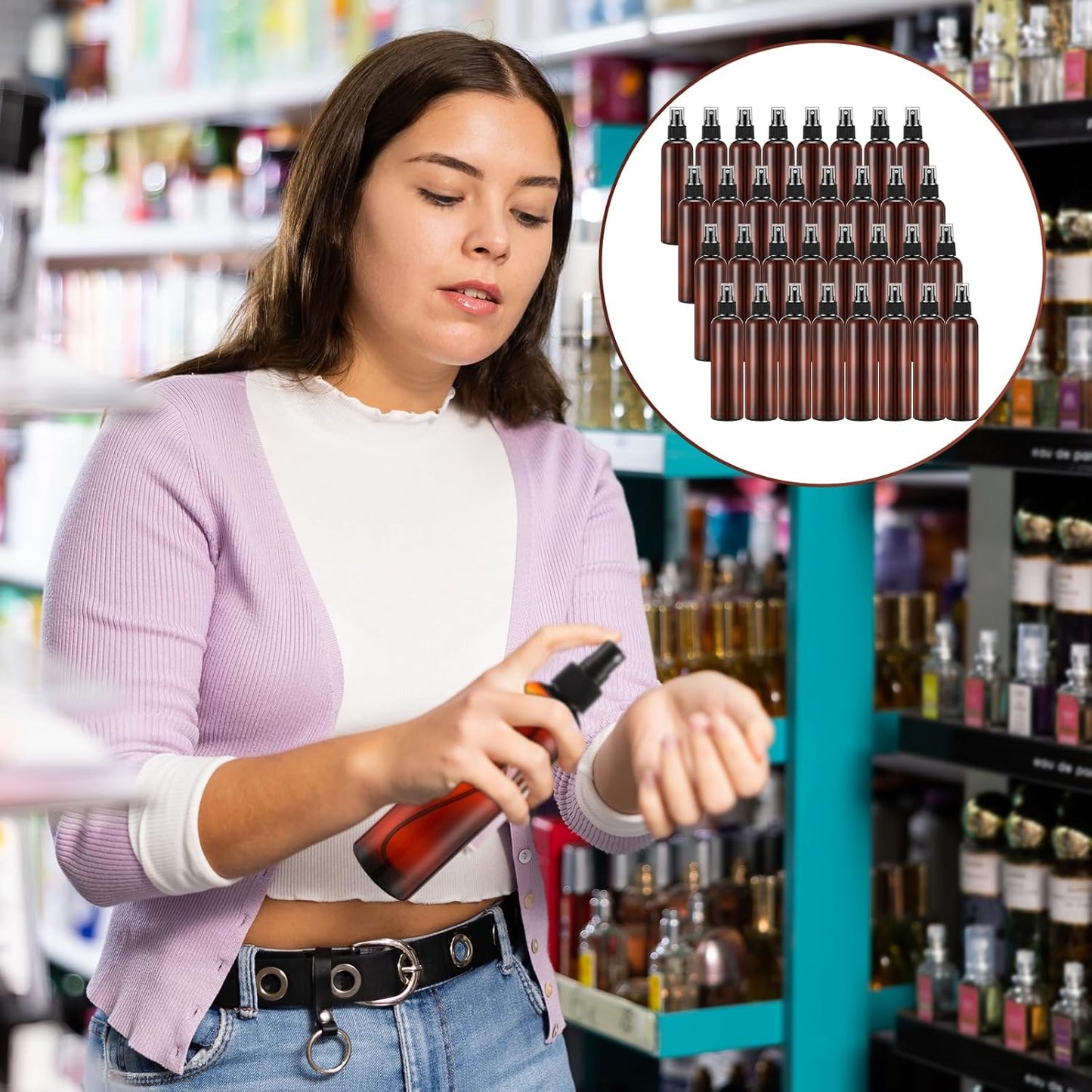 Eccliy 32 Pcs 8 oz Spray Bottles Fine Mist Cleaning Bottles Clear Empty Plastic Travel Sprayer Refillable Sprayer with Cap for Cleaning Solutions Oils Travel Perfumes(Amber,Clear)