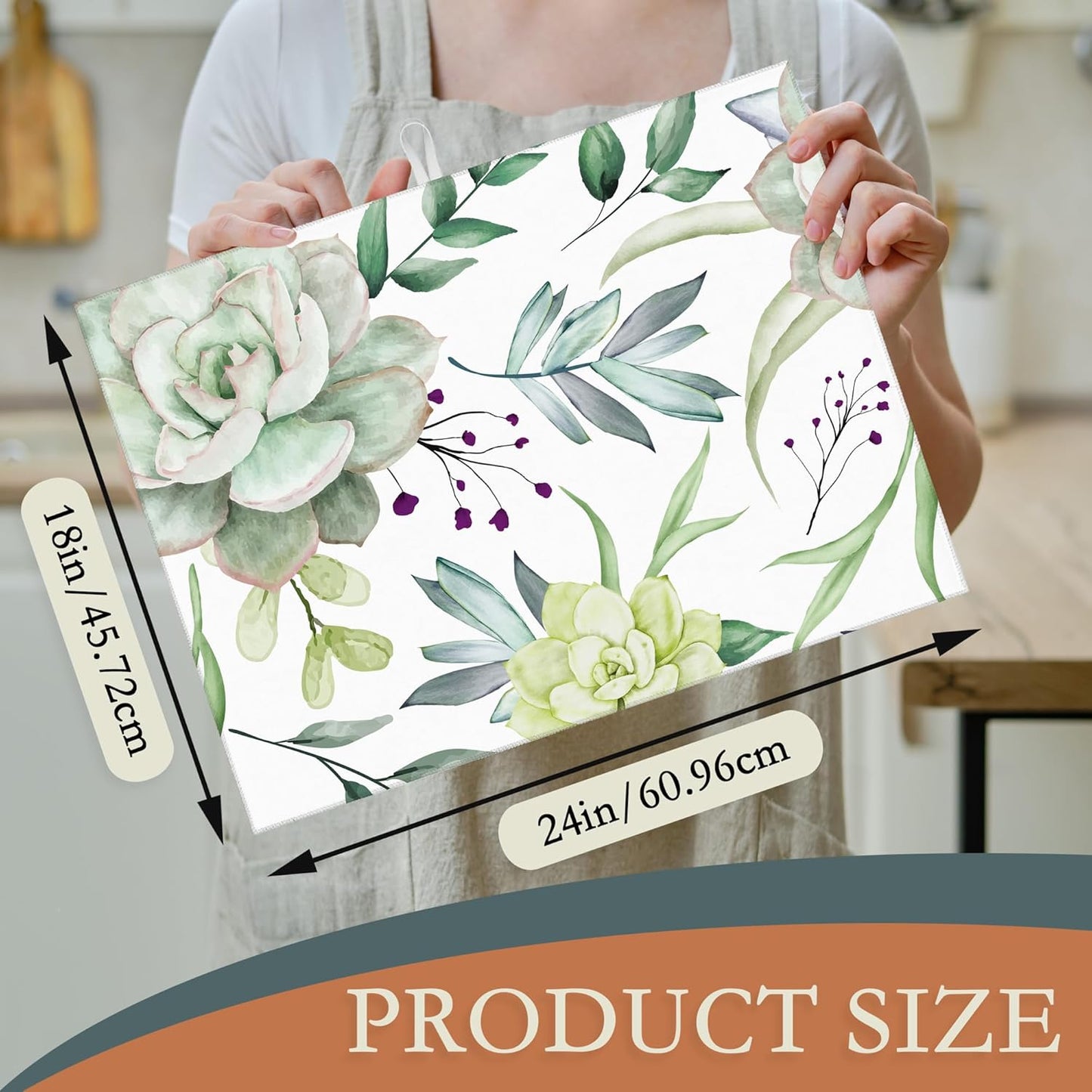 Succulent Flower Dish Drying Mat,Watercolor Plant Drying Rack Pad Countertop Dishes Ultra Absorbent Microfiber Kitchen Counter Mat for Coffee Countertop Decor 18x24 Inch