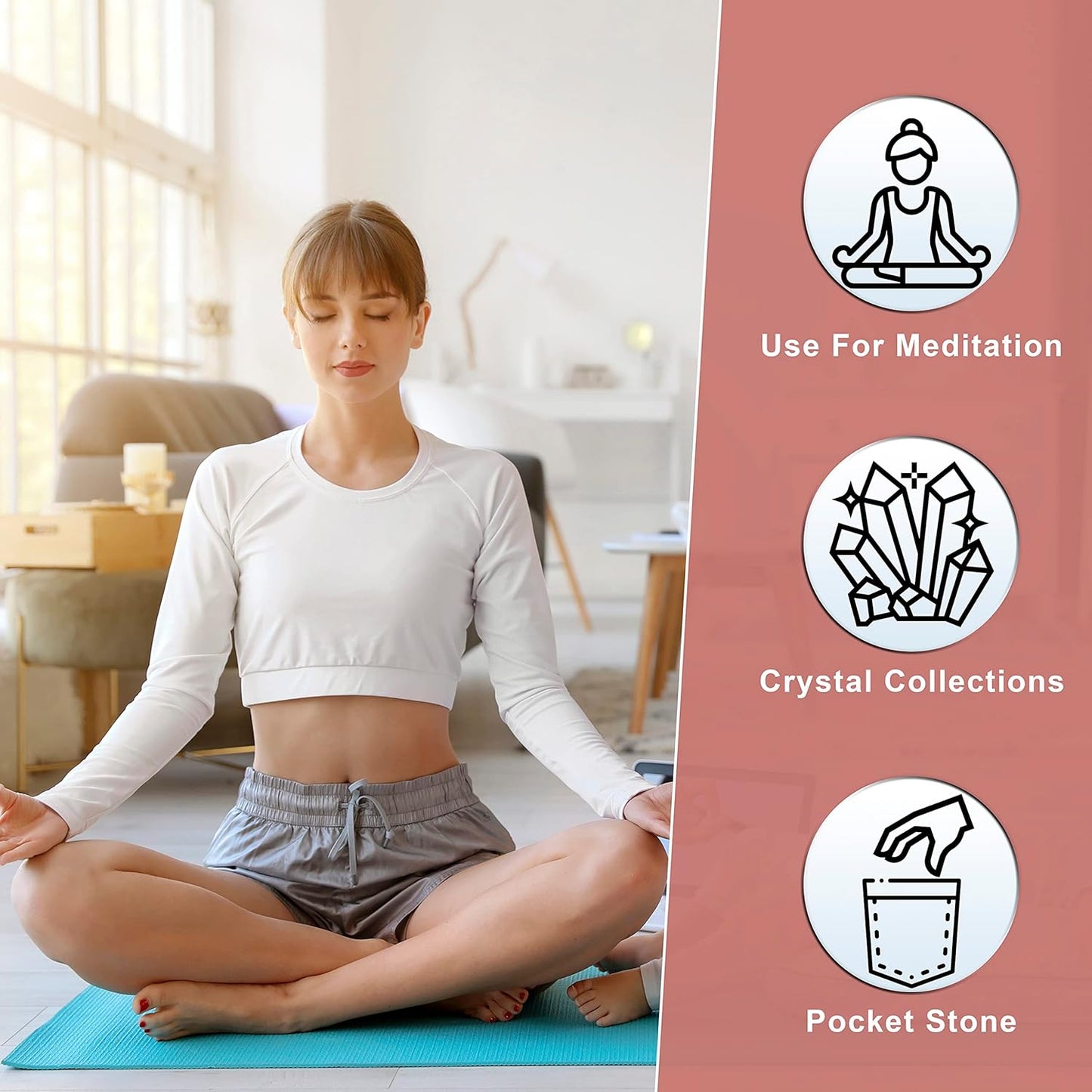 Crocon 50mm Pink mookaite Large Palm Stone 900+ Carats Pocket Worry Stones for Natural Chakra Balancing Reiki Healing Stones and Crystal Healing Spa Energy Crystals Gifts for Women