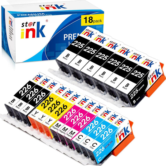 225 226 Ink Cartridges(18-Pack) Replacement for Canon PGI-225 CLI-226 Ink Compatible for Canon MG5320 MG5220 MG6120 MG6220 MG8120 MX882 MX892 MX712 Printer(6 PGBK, 3BK, 3C, 3M, 3Y)