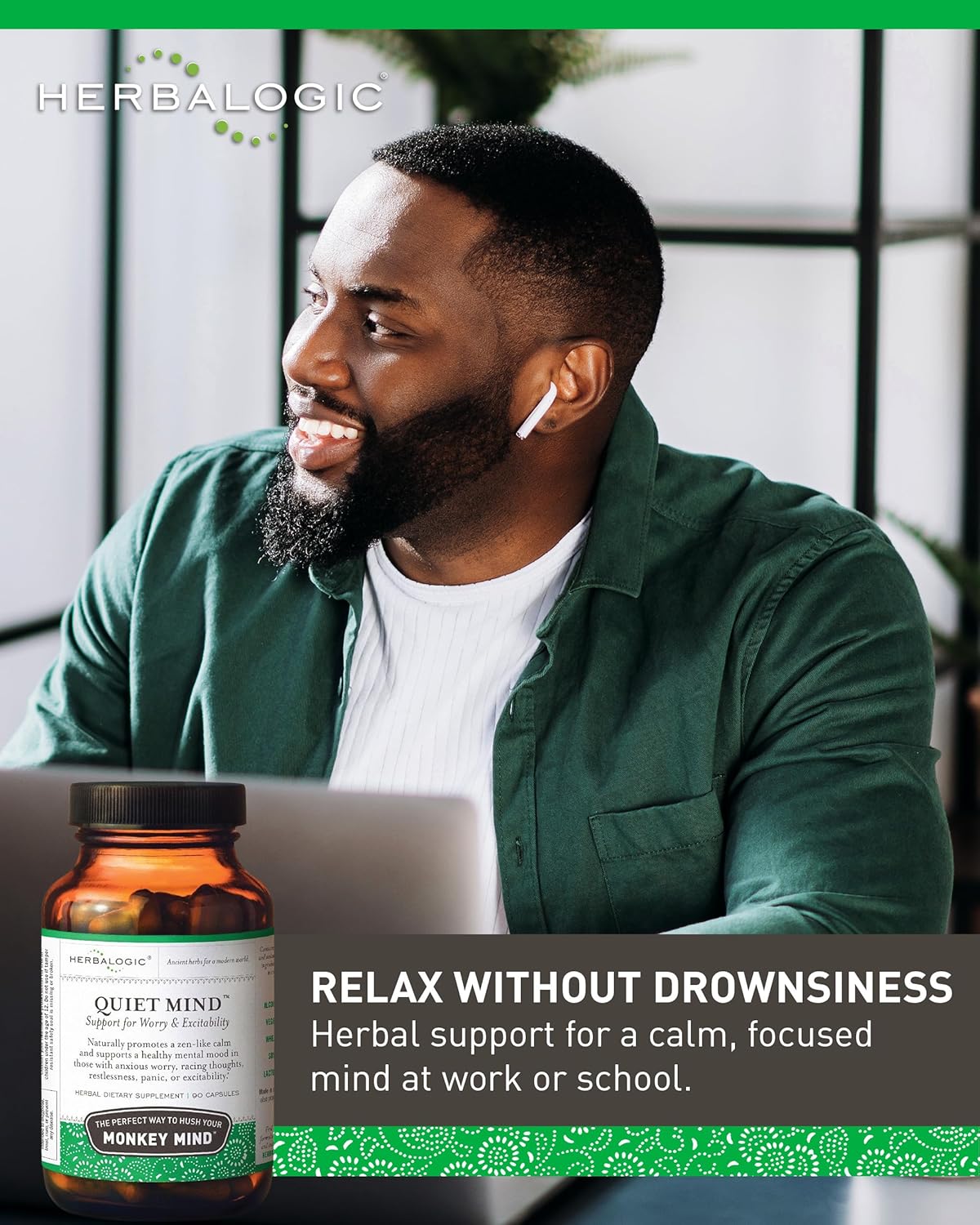 Quiet Mind Herb Capsules - Non-Sedating, Promotes a Feeling of Zen-Like Calm - Eases Worry - Based on The Traditional Chinese Formula GUI Pi Tang - 90 Cap Count