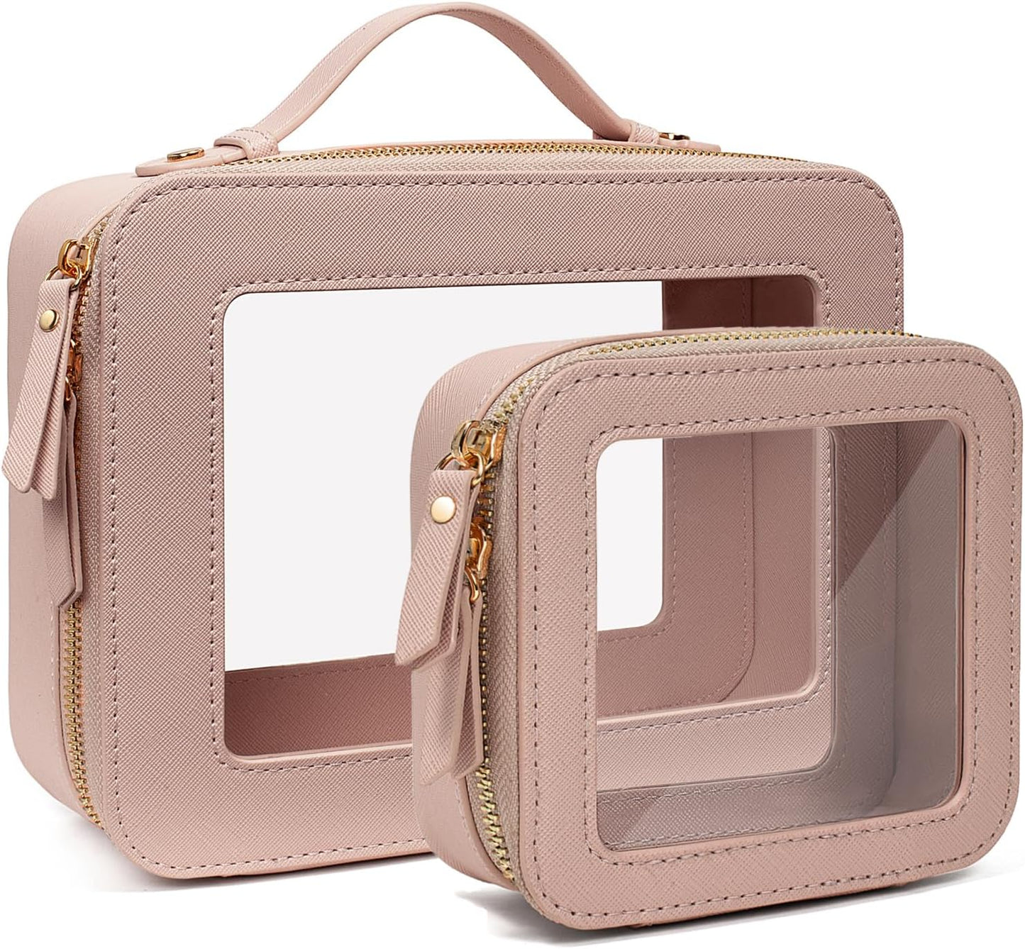 Travel Clear Makeup Bag Set, TSA Approved Cosmetic Bag Case with Zipper Portable Makeup Pouch Toiletry Bag Women Traveling Cosmetic Organizer Storage Bag Car Organizer Car Essentials for Women