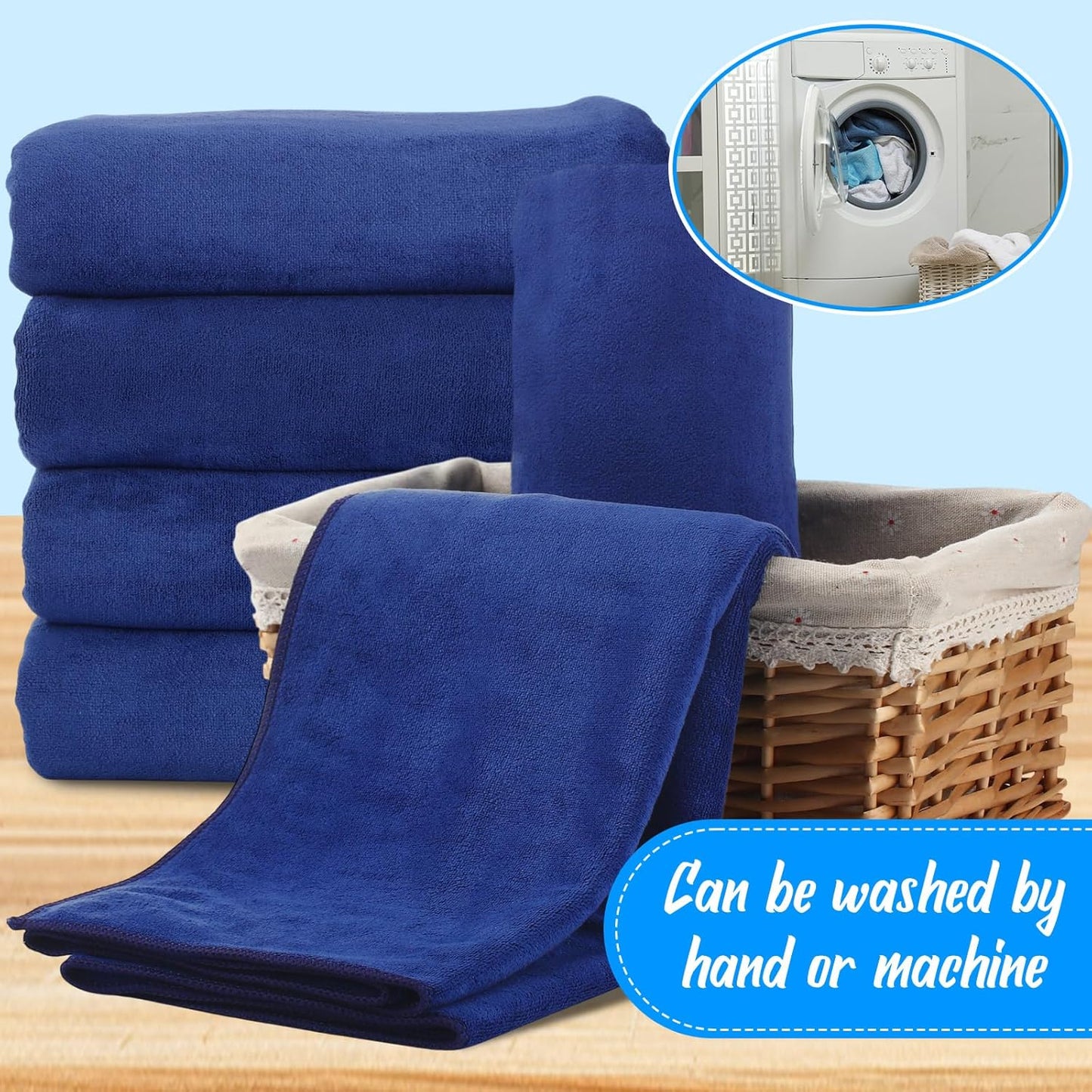 16 Pack Microfiber Bath Towels Bulk 27'' x 60'' Oversized Size Bath Towel Highly Absorbent Extra Large Soft Drying for Shower Beach Salon Winter Sport Spa Gym (Simple,Navy Blue)